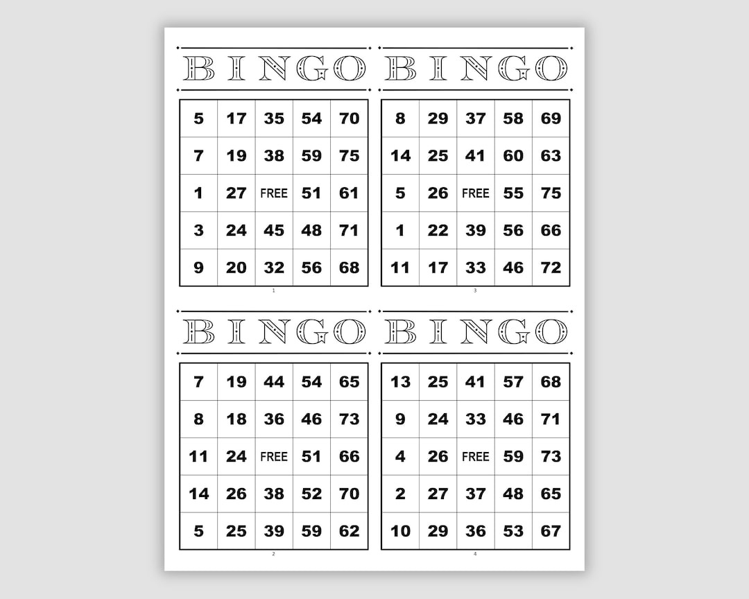 1000 Bingo Cards Pdf Download, 4 Per Page, Instant Printable Fun with regard to FREE Printable Bingo Cards 4 Per Page