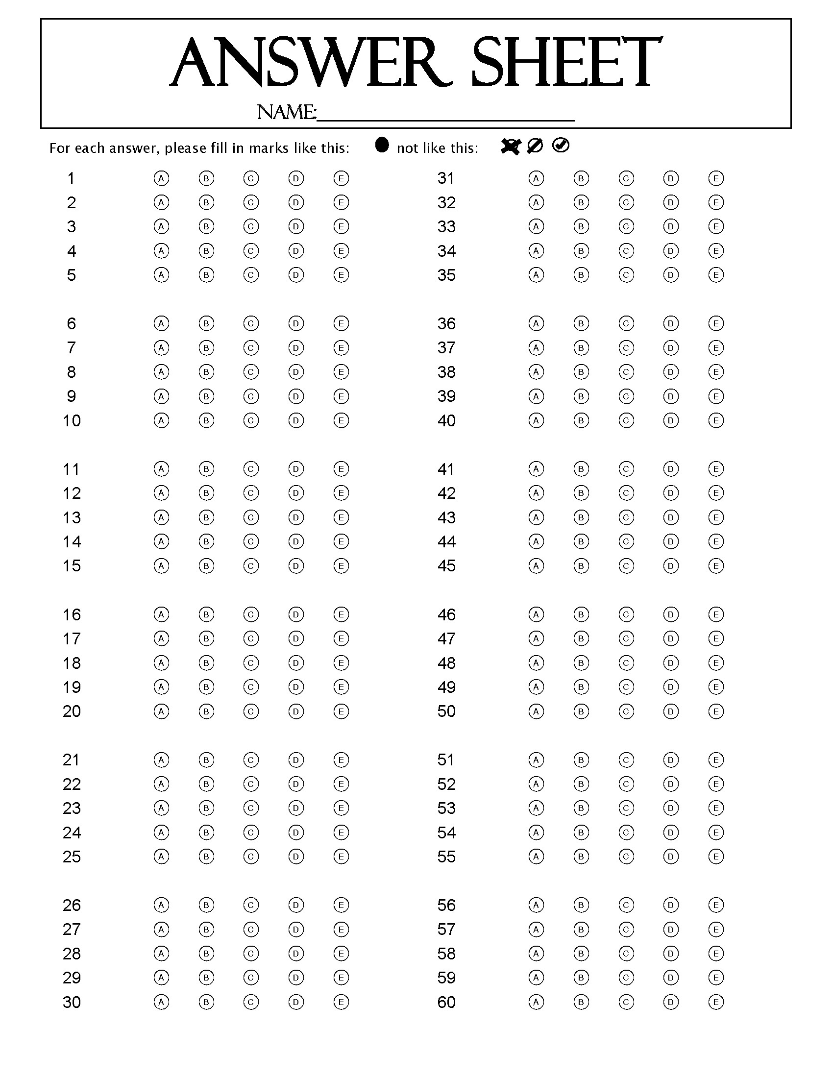 120 Question Answer Sheet · Remark Software intended for FREE Printable Bubble Answer Sheets