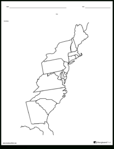 13 Colonies Map Black And White Blank Storyboard for Free Printable Blank Map Of The 13 Colonies