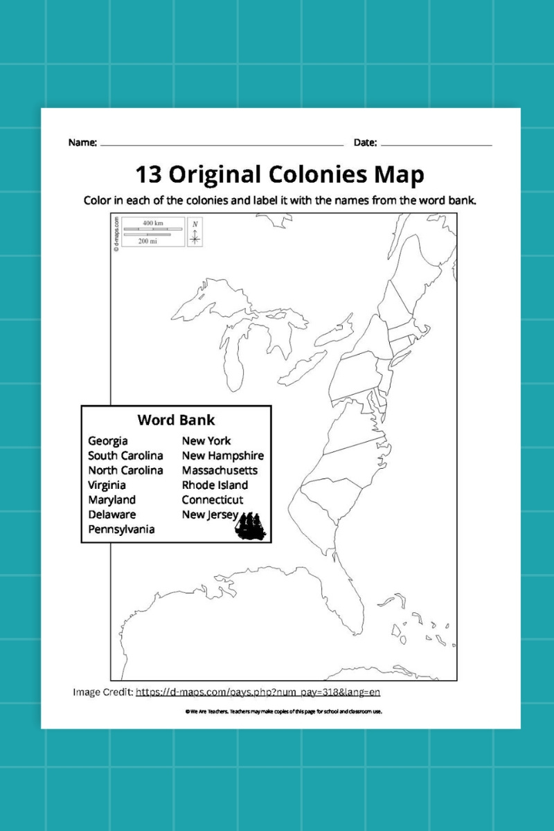 13 Original Colonies Map Bundle (Free Printable Worksheets) throughout FREE Printable Blank Map of the 13 Colonies