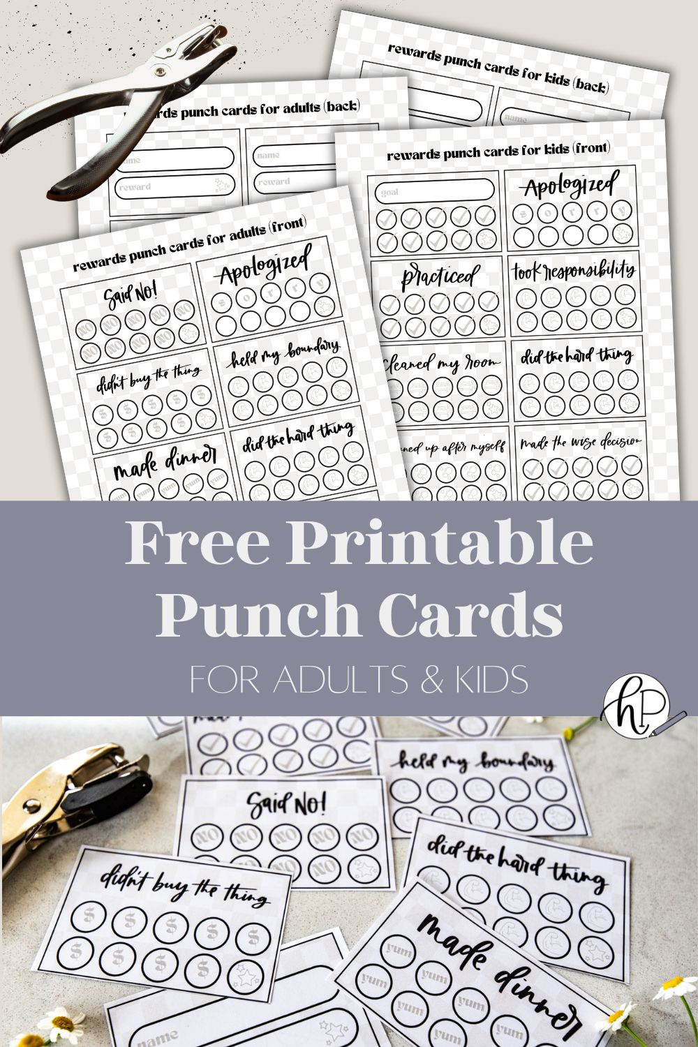 16 Free Printable Punch Cards For Adults + Kids - Hand Lettered in FREE Printable Behavior Punch Cards