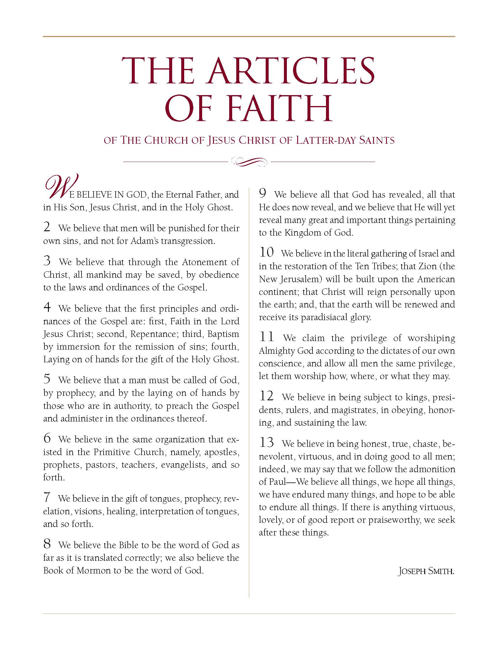175Th Anniversary Of Lds Articles Of Faith | Lds365: Resources with Free Printable Articles Of Faith