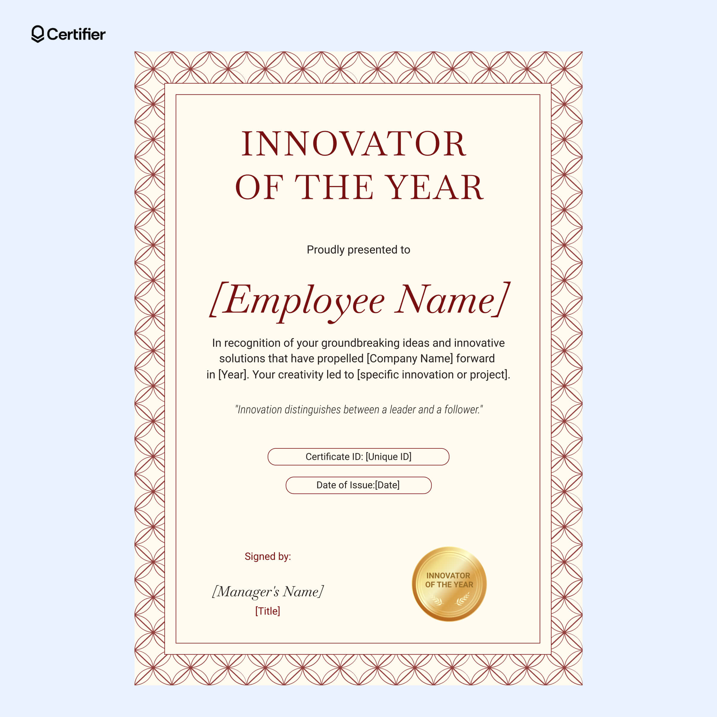 18 Free Employee Of The Year Certificate Templates intended for Free Printable Awards For Employees
