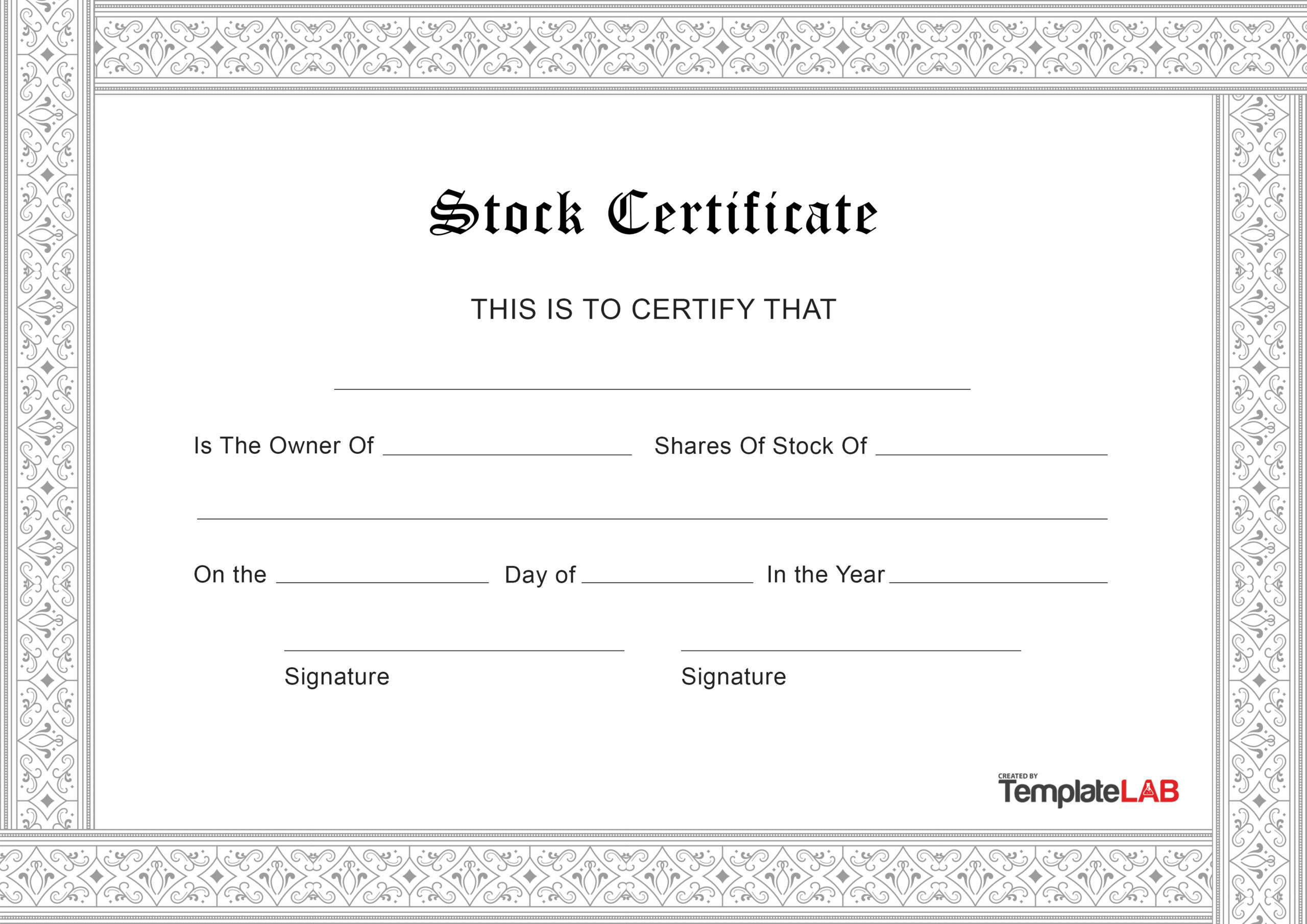 19 Free Stock Certificate Templates (Word, Pdf) ᐅ Templatelab with Free Printable Blank Stock Certificates