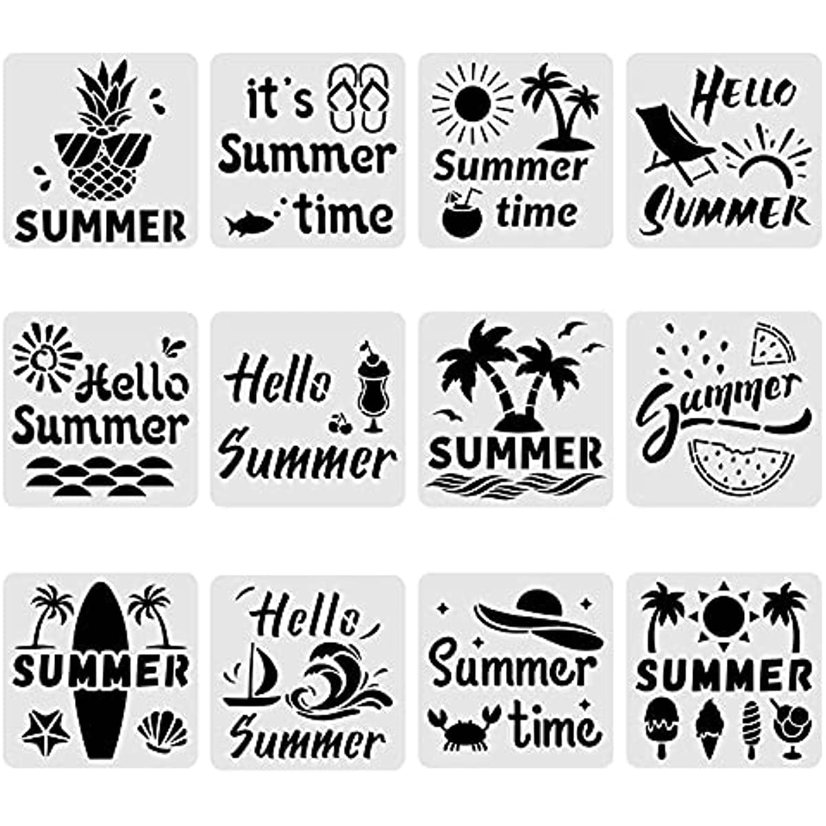 1Set 12Pcs Summer Beach &amp;amp; Word Pattern Plastic Painting Templates intended for FREE Printable Beach Themed Stencils