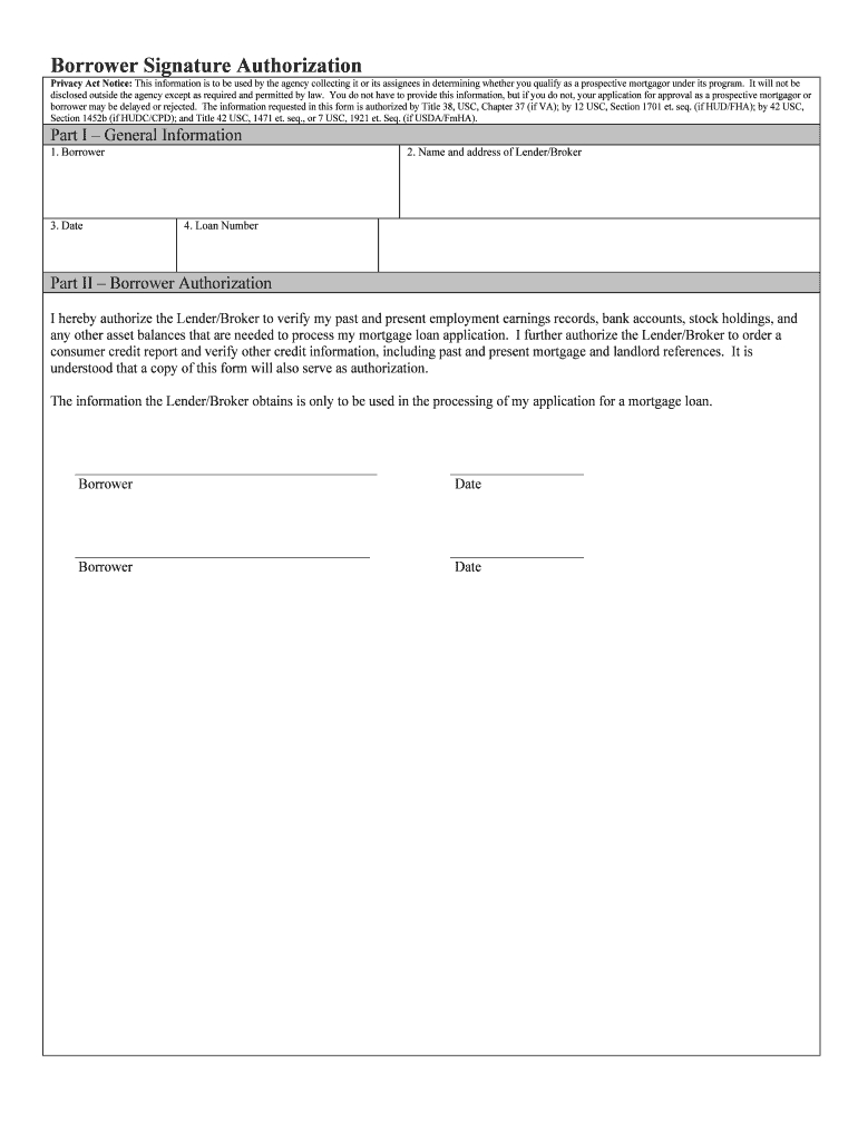 2003-2025 Form Borrower Signature Authorization Fill Online intended for FREE Printable Borrower Authorization Form