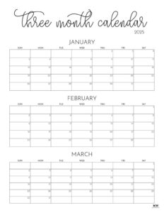 2025 Three Month/Quarterly Calendars - 36 Free Cals | Printabulls inside FREE Printable Blank 3 Month Calendar