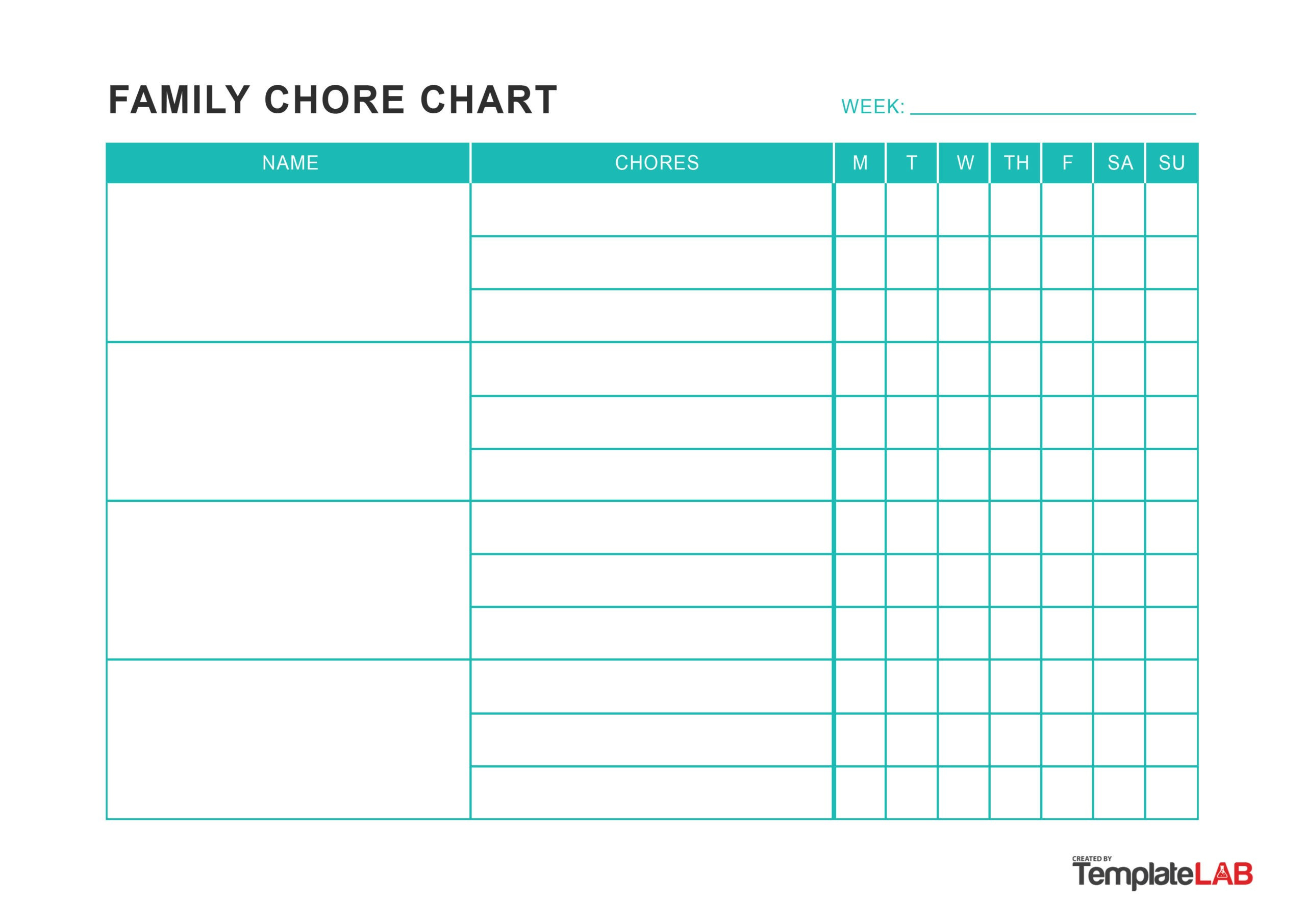 23 Free Chore Chart Templates For Kids ᐅ Templatelab for FREE Printable Blank Chore Chart Template