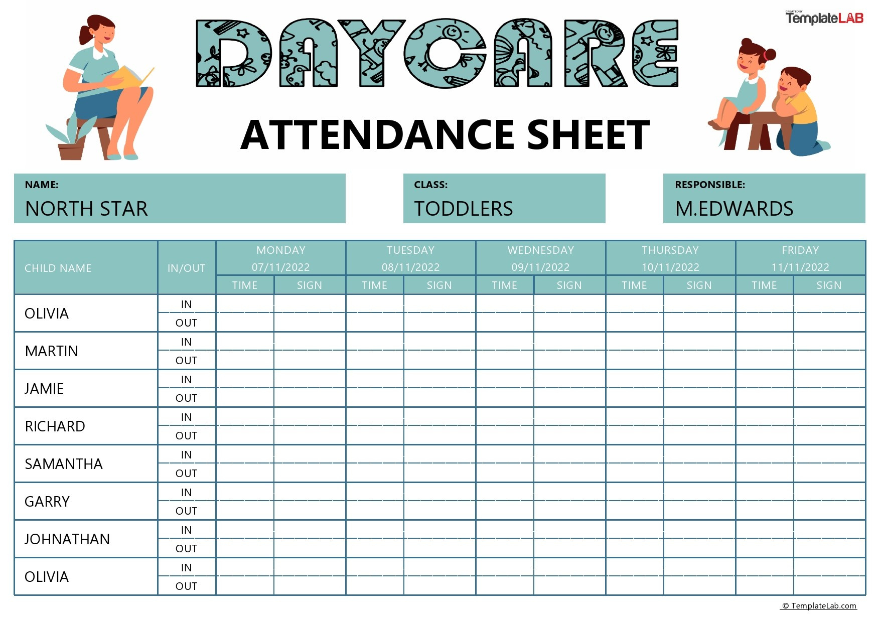 23 Free Printable Attendance Sheet Templates [Word/Excel] throughout FREE Printable Attendance Sheet For Daycare