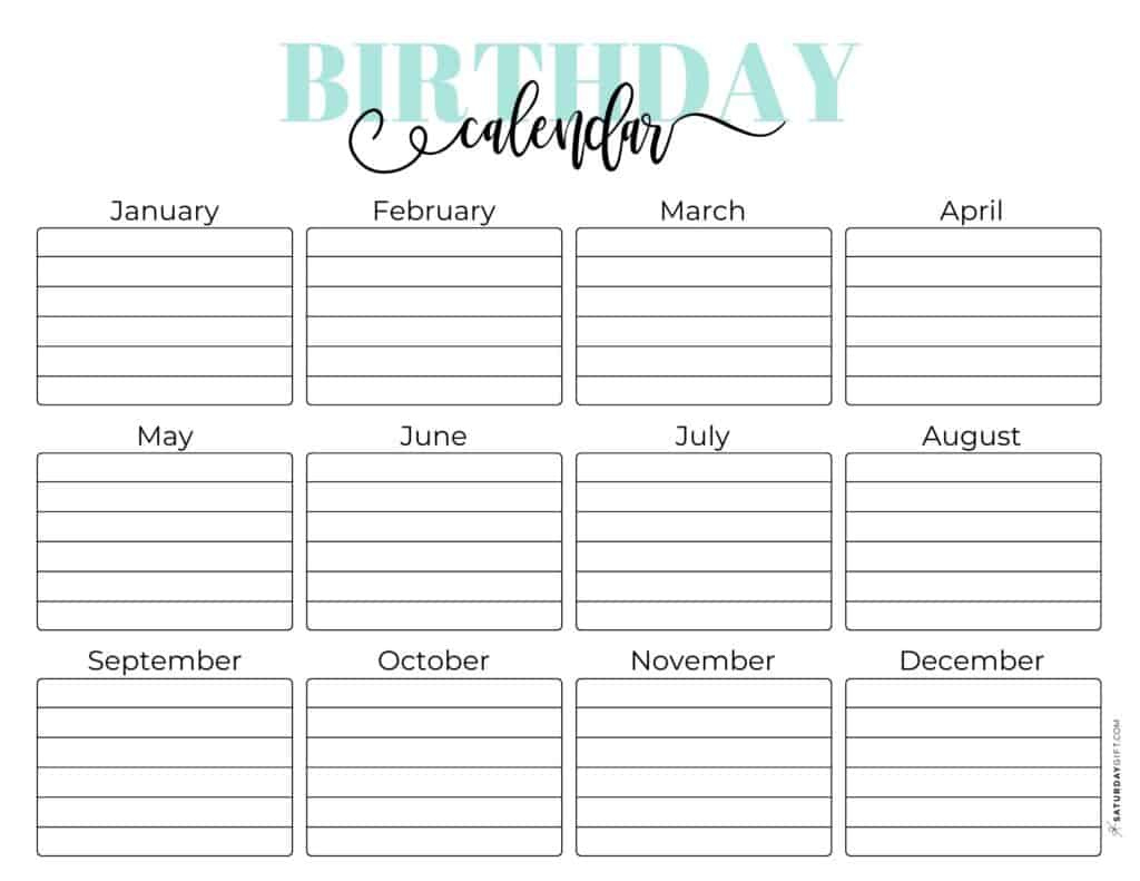 26 Cute &amp;amp; Free Printable Birthday Calendar Templates | Saturdaygift within FREE Printable Birthday Reminder Calendar