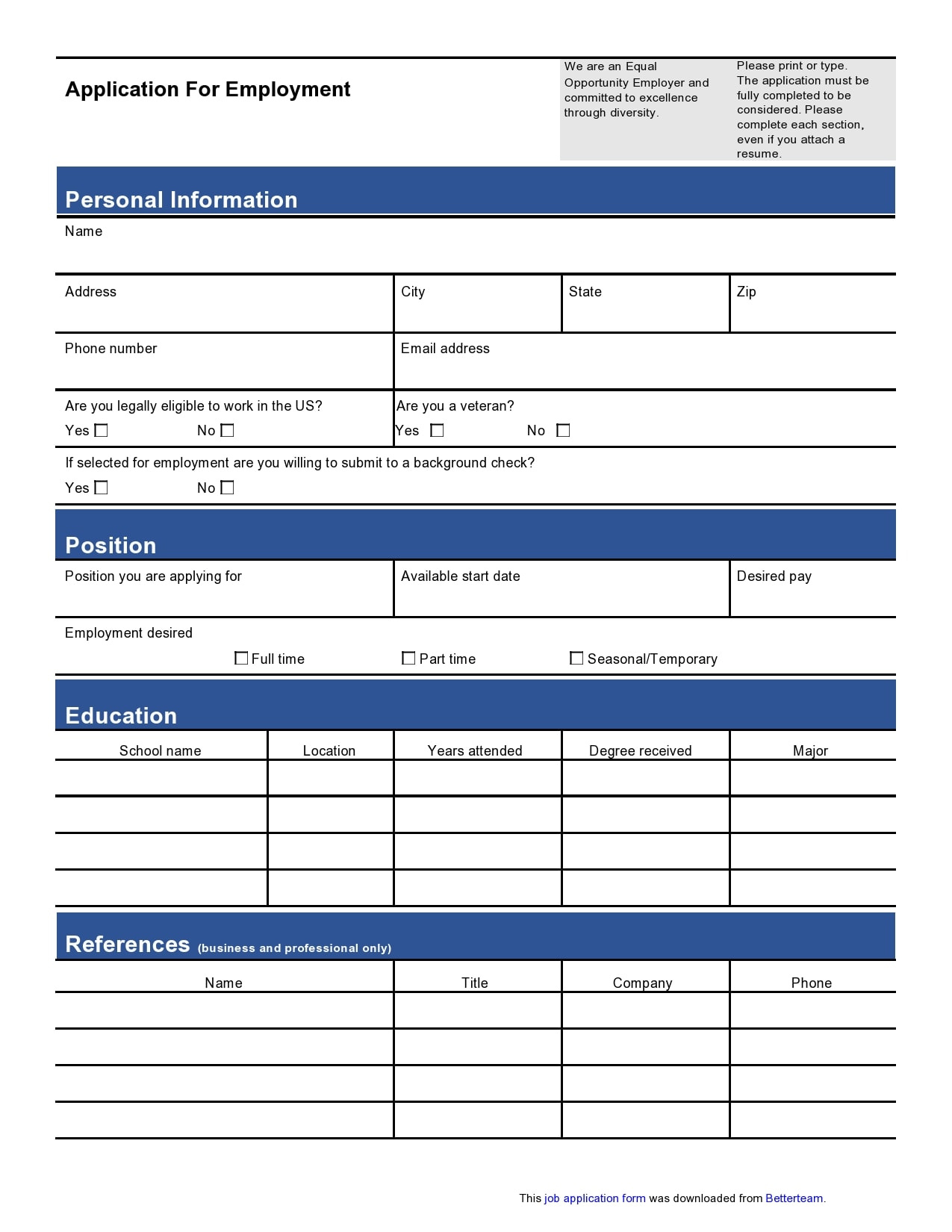 27 Basic Employment Application Templates [Free] within FREE Printable Blank Employment Applications