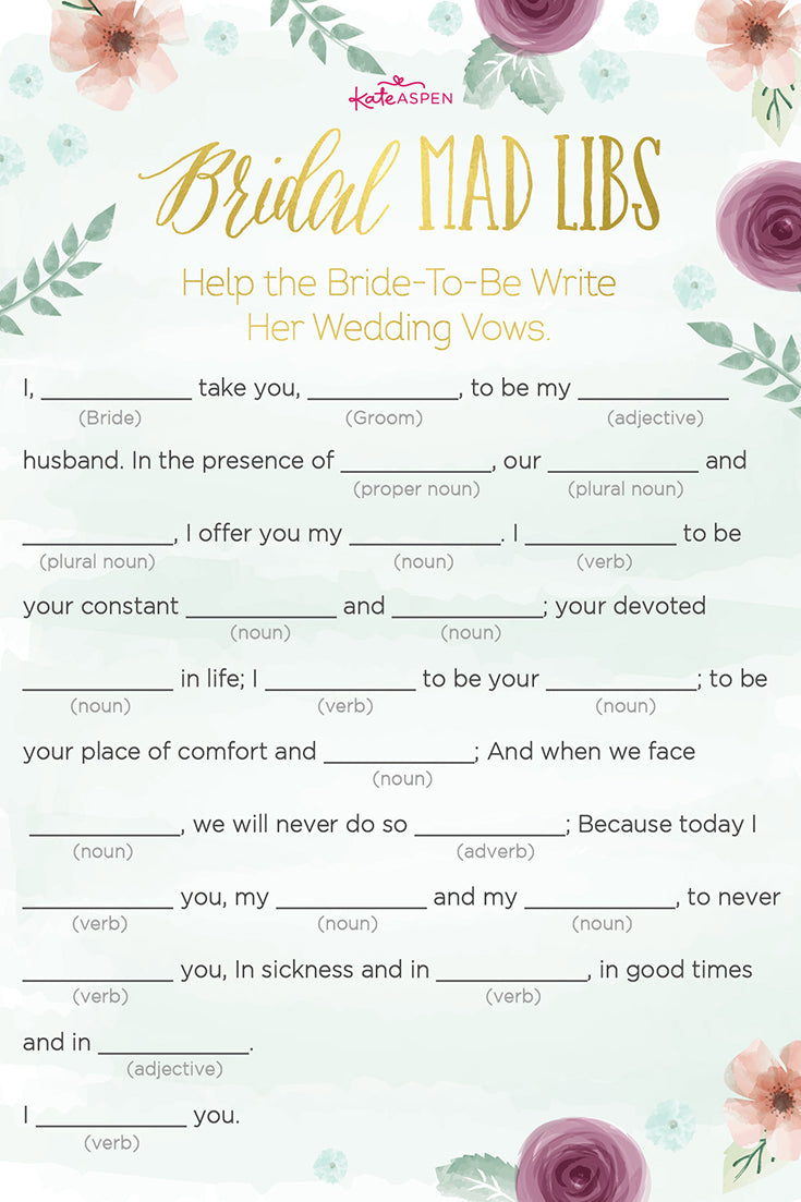3 Exciting Bridal Shower Games + Printables! – Kate Aspen with FREE Printable Bridal Mad Libs