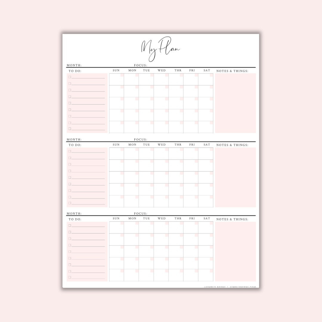 3 Month Calendar, 3 Month Printable Calendar, 90 Day Plan, Instant pertaining to Free Printable Blank 3 Month Calendar
