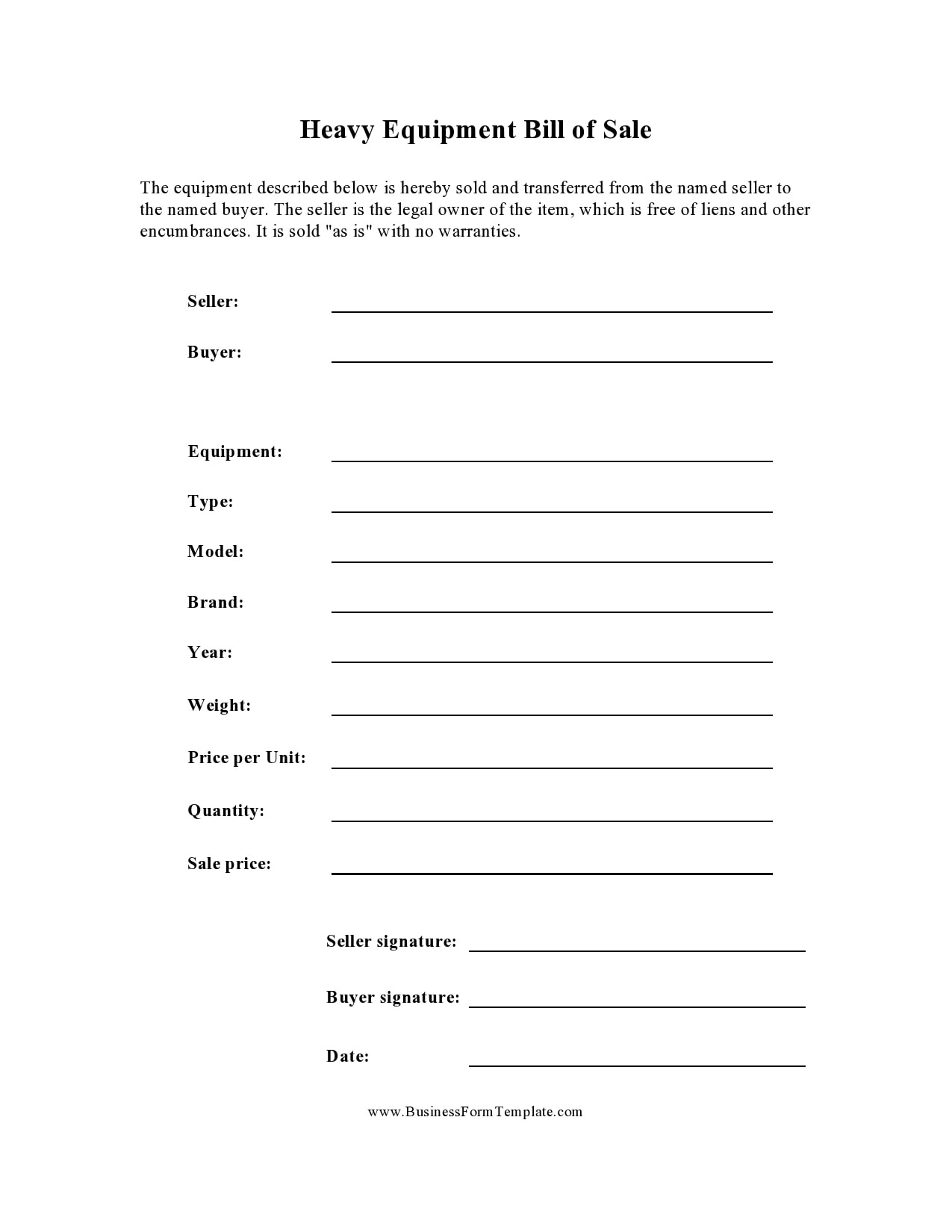 30 Free Equipment Bill Of Sale Templates (Word | Pdf with regard to Free Printable Bill Of Sale For Equipment