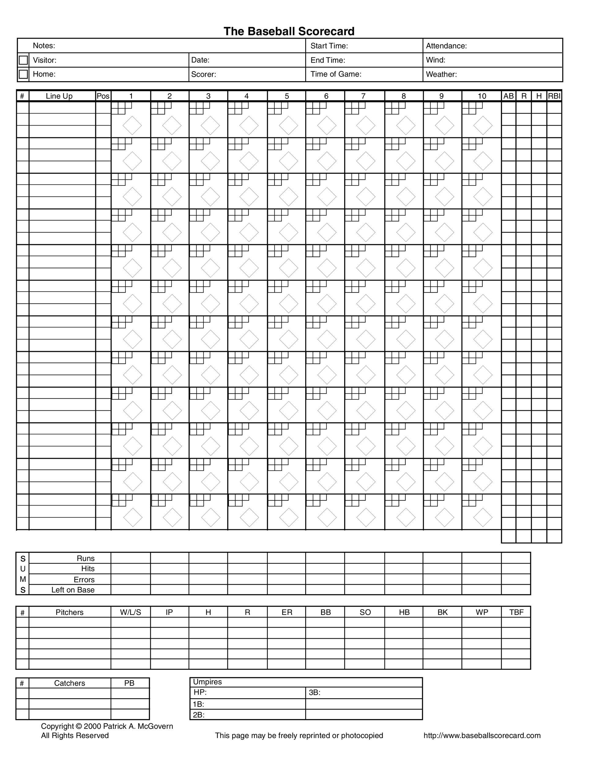 30+ Printable Baseball Scoresheet / Scorecard Templates ᐅ Templatelab throughout FREE Printable Baseball Score Sheet Template