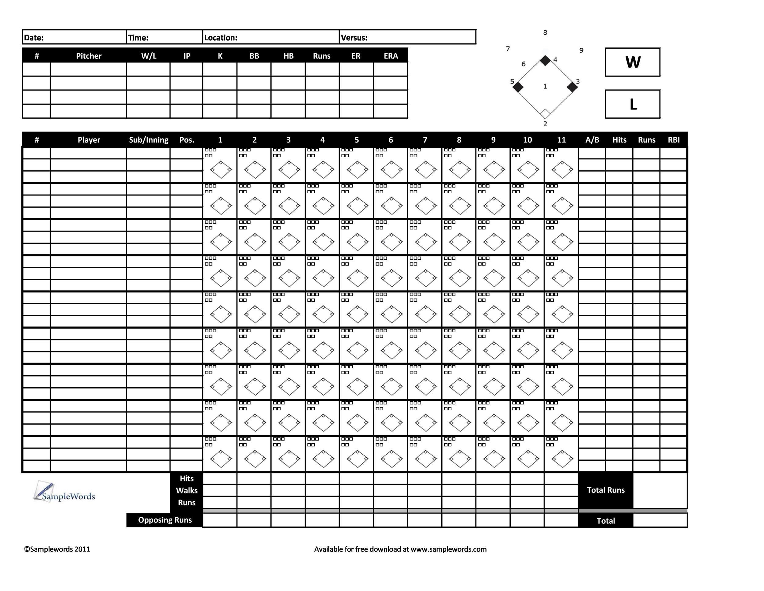 30+ Printable Baseball Scoresheet / Scorecard Templates ᐅ Templatelab with Free Printable Baseball Score Sheet Template
