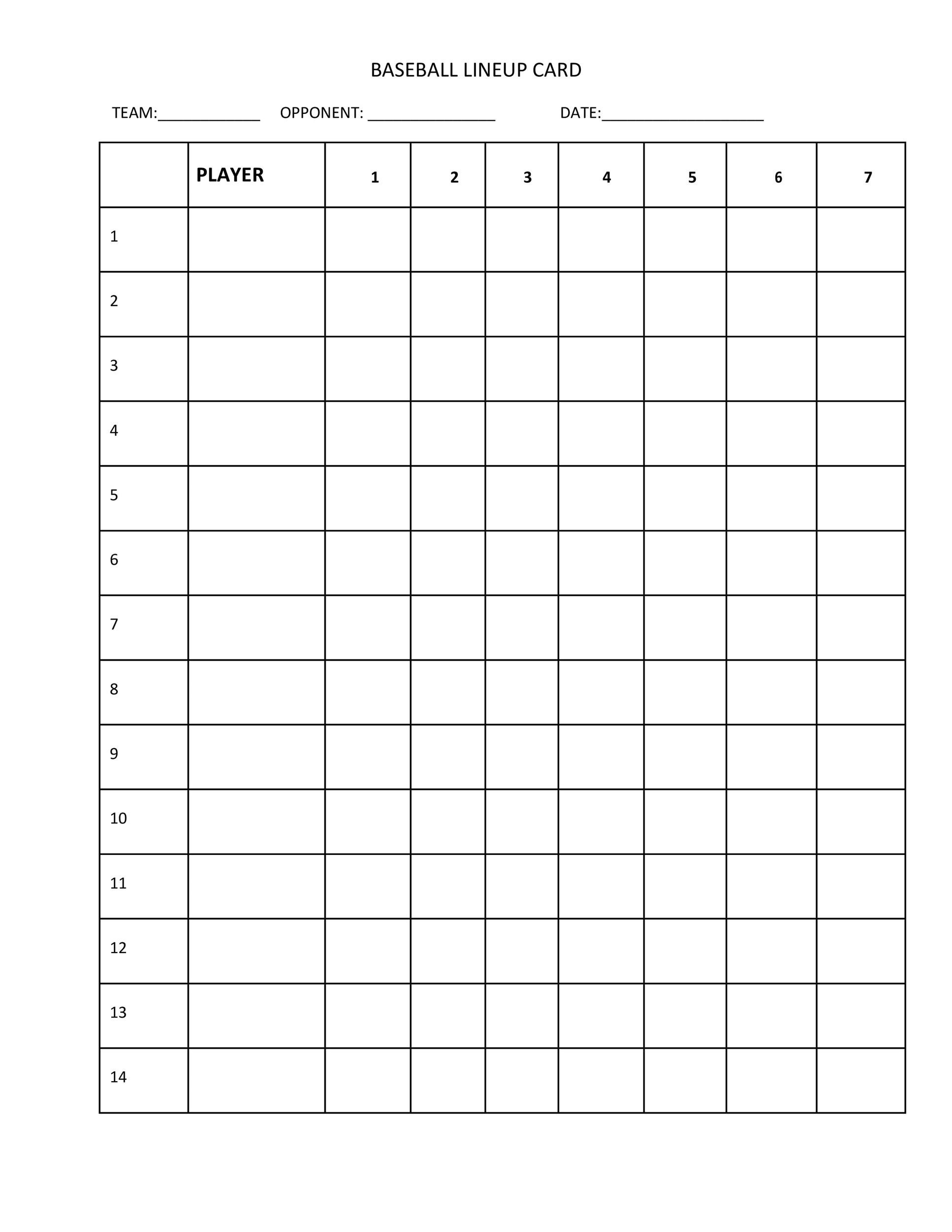 33 Printable Baseball Lineup Templates [Free Download] ᐅ Templatelab in FREE Printable Baseball Lineup Sheets