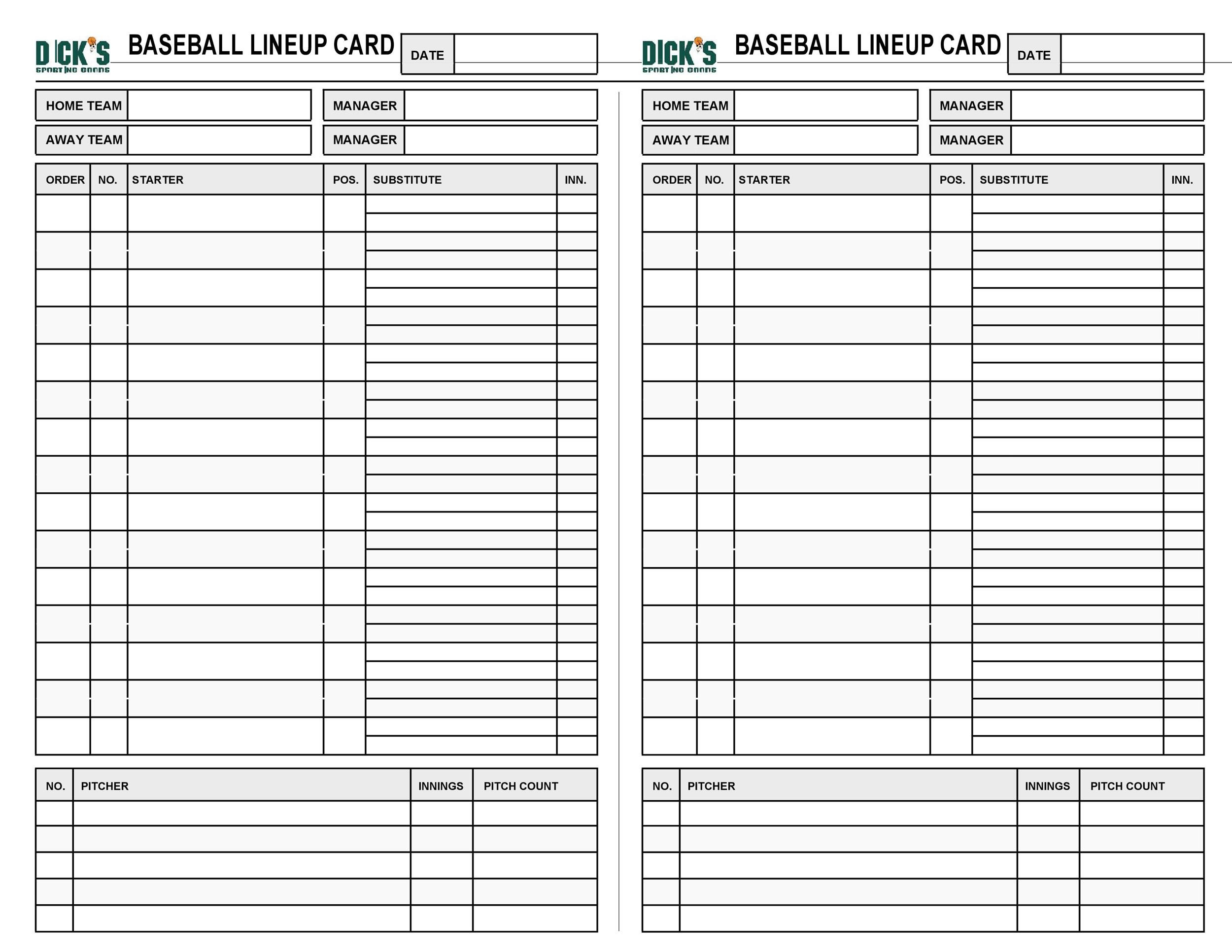 33 Printable Baseball Lineup Templates [Free Download] ᐅ Templatelab in FREE Printable Baseball Lineup Sheets