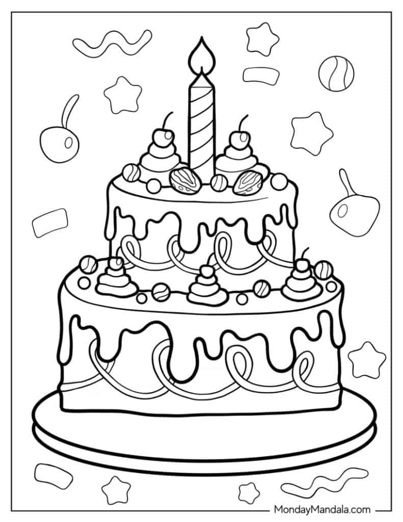 38 Cake Coloring Pages (Free Pdf Printables) pertaining to Free Printable Birthday Cake Pictures