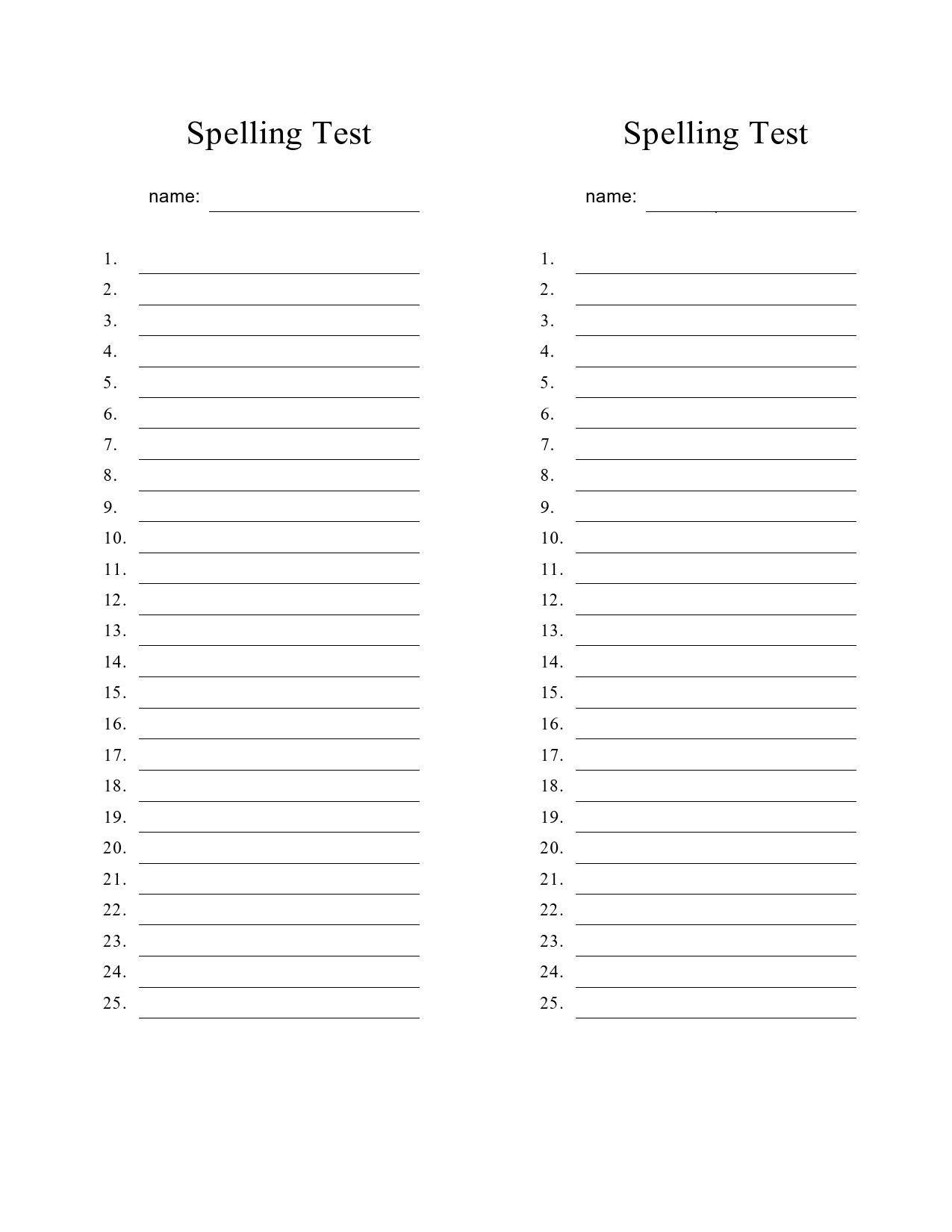 38 Printable Spelling Test Templates [Word &amp;amp; Pdf] ᐅ Templatelab with FREE Printable Blank Spelling Test Sheets