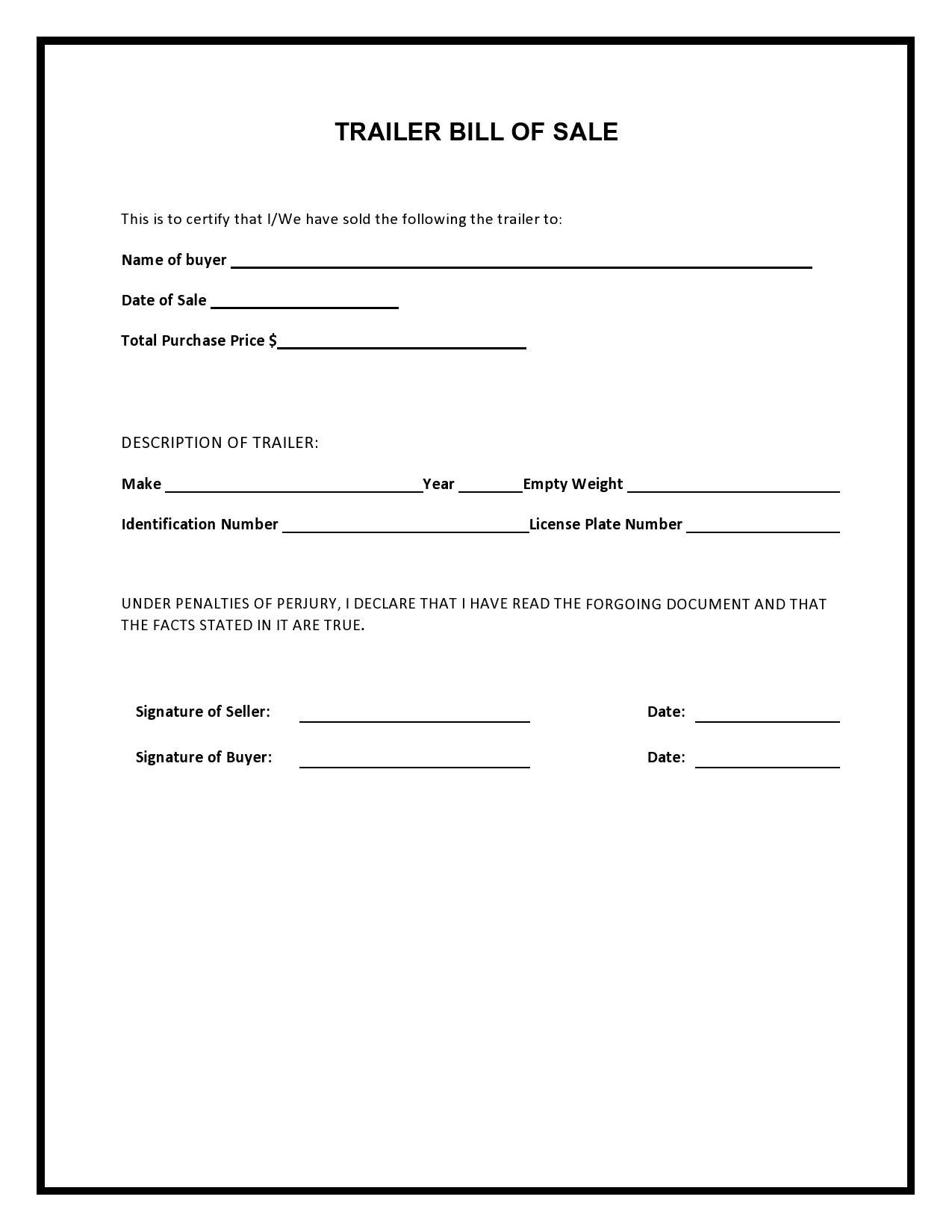 38 Printable Trailer Bill Of Sale Templates [Word] - Templatelab intended for FREE Printable Bill of Sale Form For Trailer