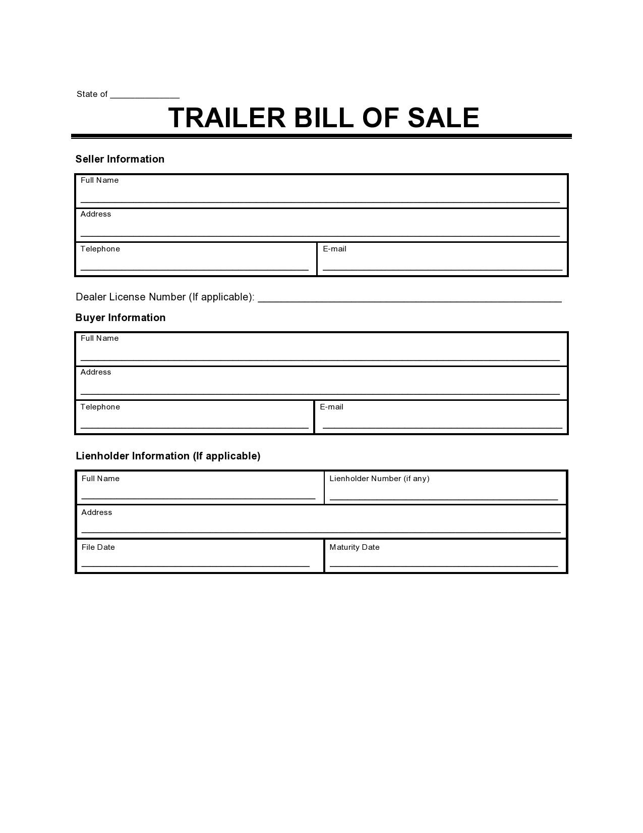 38 Printable Trailer Bill Of Sale Templates [Word] - Templatelab intended for FREE Printable Bill of Sale Template For Trailer