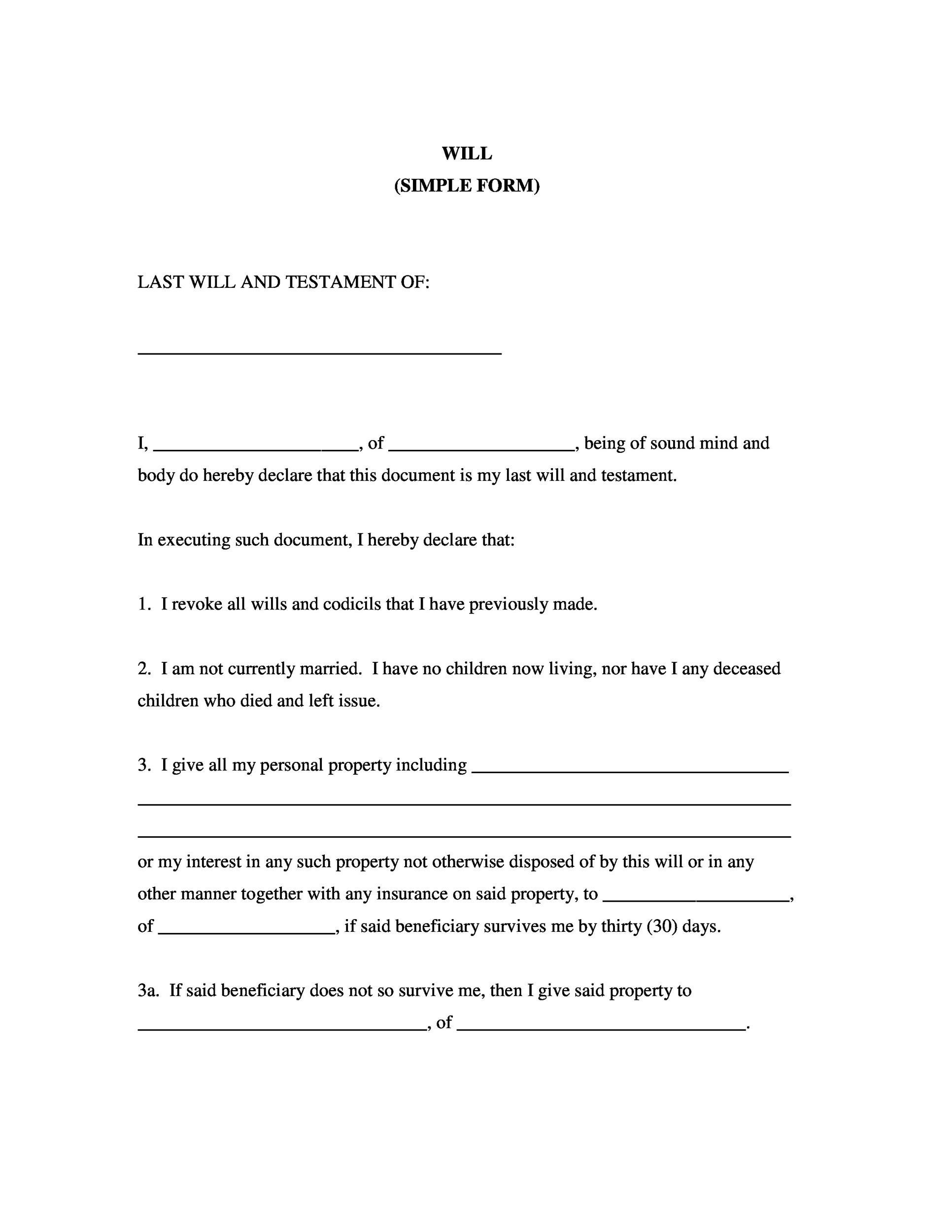 39 Last Will And Testament Forms &amp;amp; Templates ᐅ Templatelab intended for Free Printable Blank Last Will And Testament Forms
