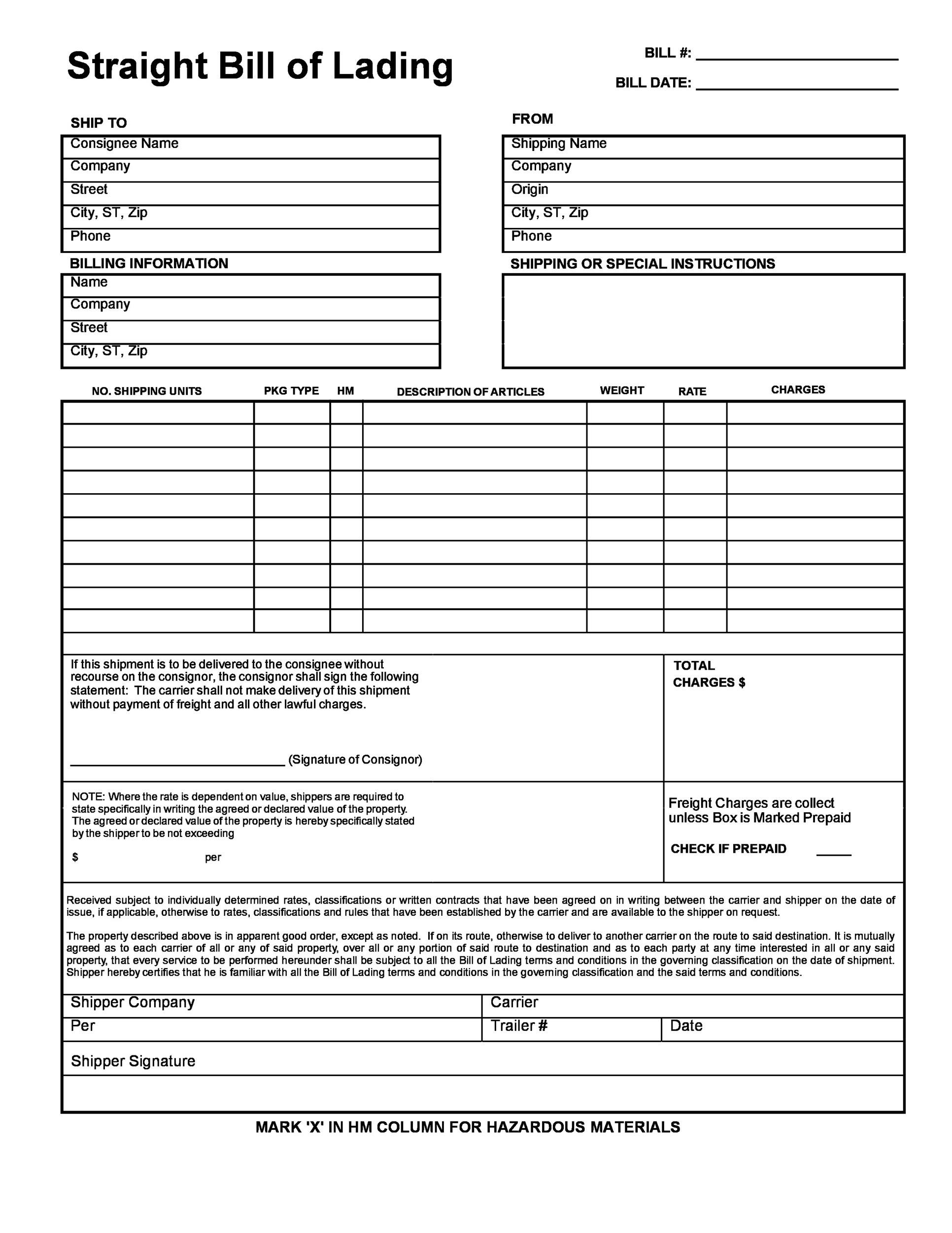 40 Free Bill Of Lading Forms &amp;amp; Templates ᐅ Templatelab intended for Free Printable Blank Bill Of Lading
