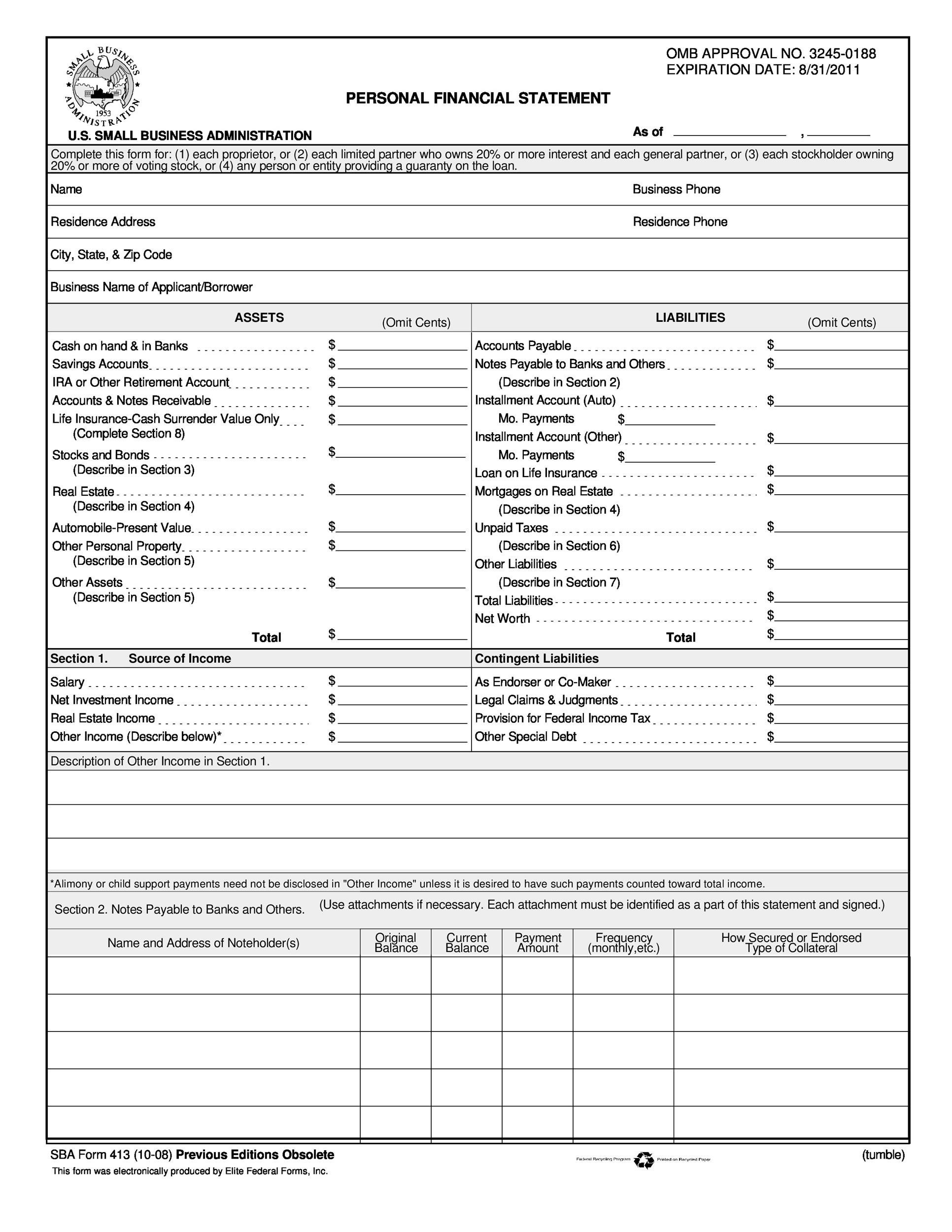 40+ Personal Financial Statement Templates &amp;amp; Forms ᐅ Templatelab inside FREE Printable Blank Financial Statement Form