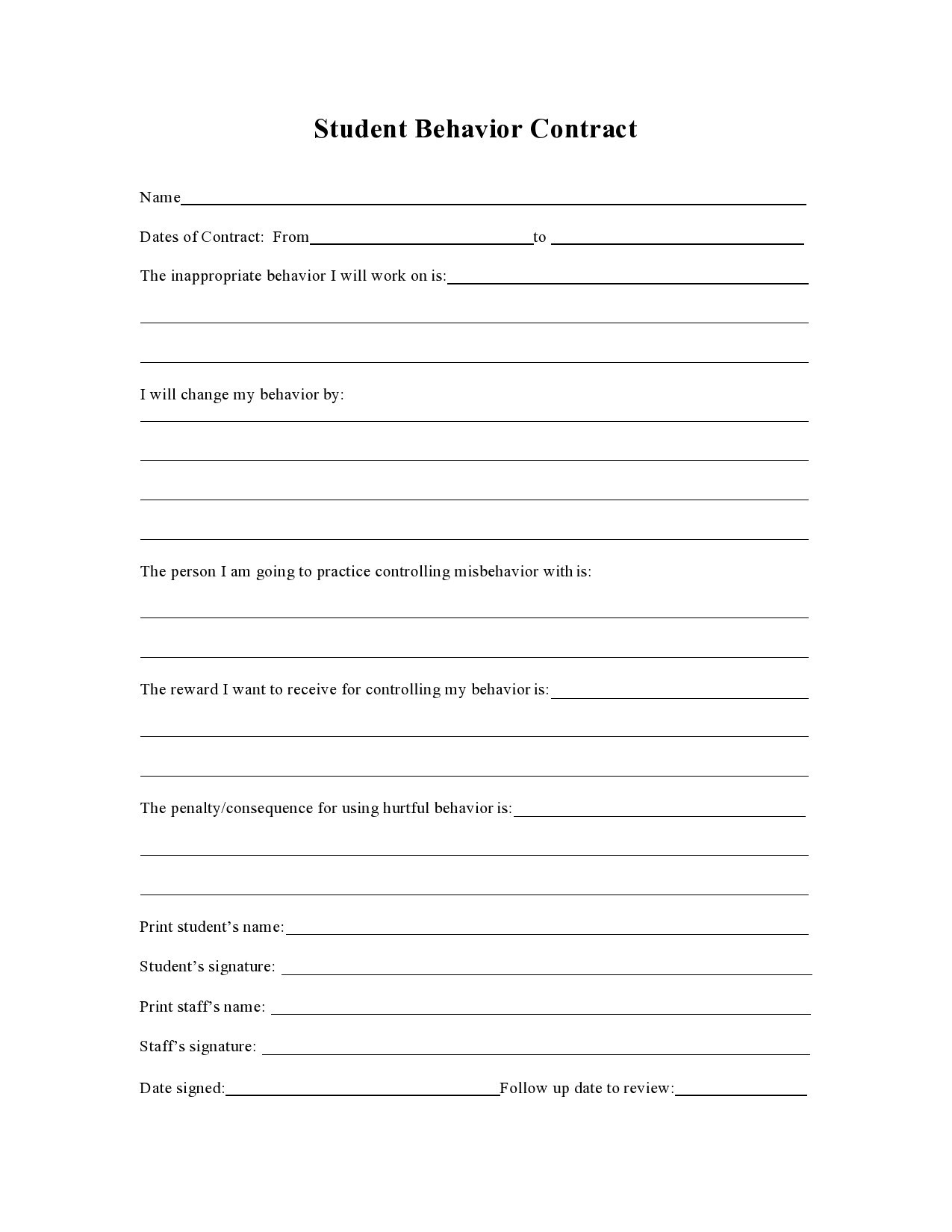 41 Effective Behavior Contract Templates (+Examples) ᐅ Templatelab in Free Printable Behavior Contract Template