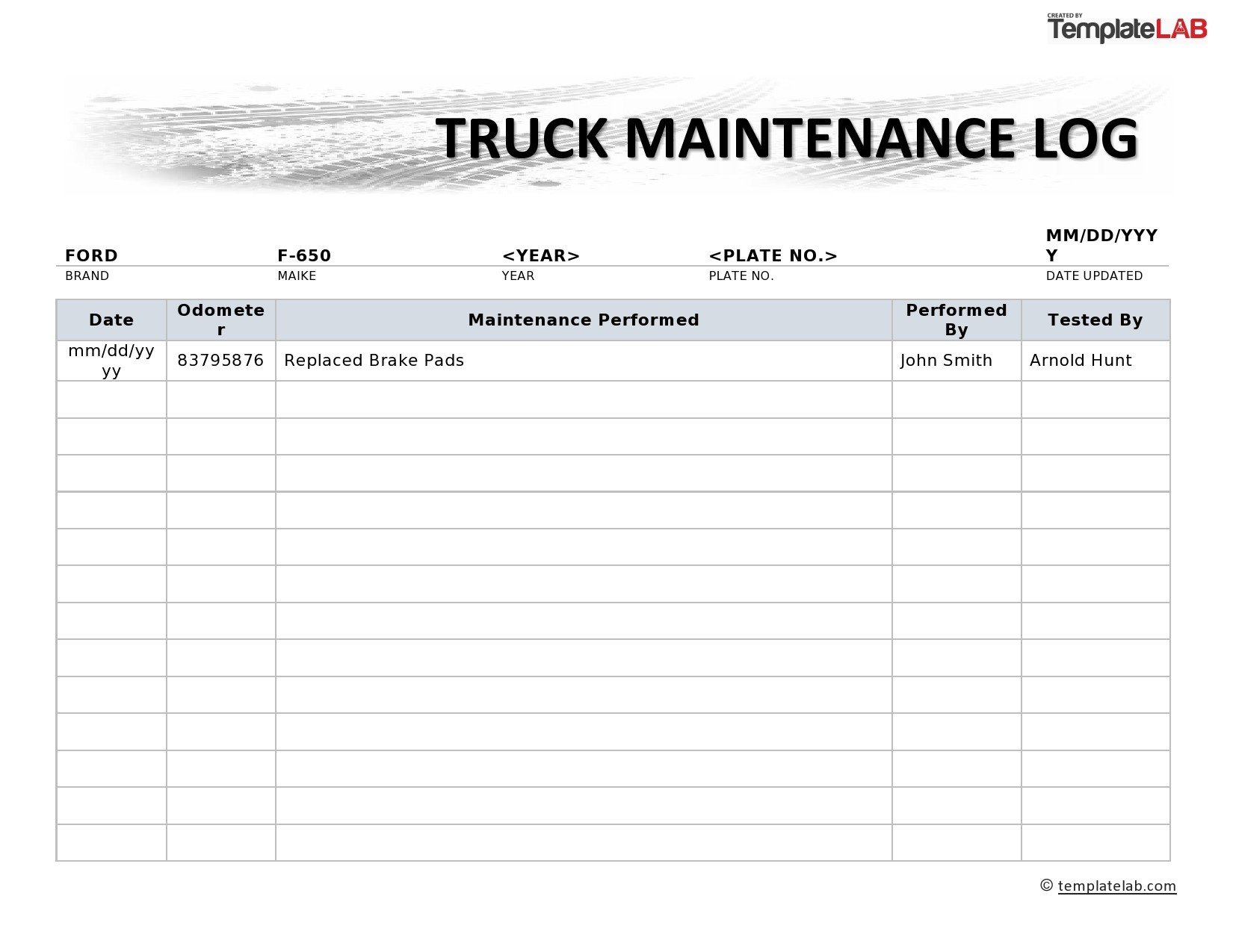 43 Printable Vehicle Maintenance Log Templates ᐅ Templatelab with regard to FREE Printable Auto Maintenance Log