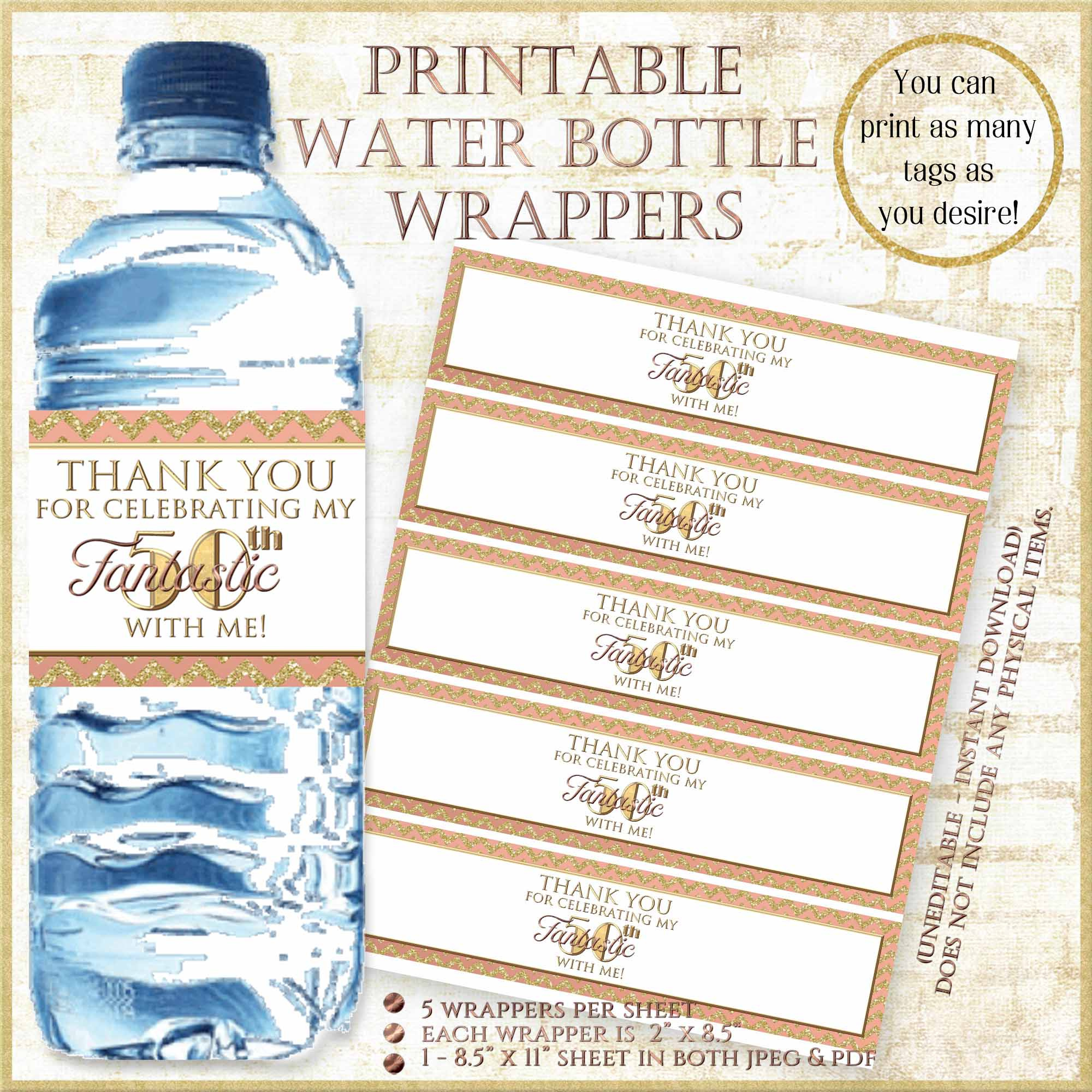 50Th Birthday Party Ideas:rose Gold Printable Water Bottle Labels - Baer Design Studio with regard to Free Printable Birthday Water Bottle Labels