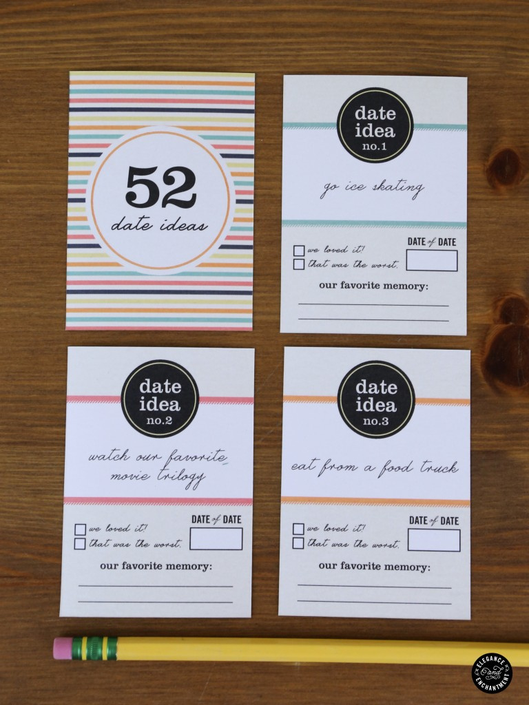 52 Date Night Ideas Printable Cards + Gift Box inside FREE Printable Blank Date Night Cards