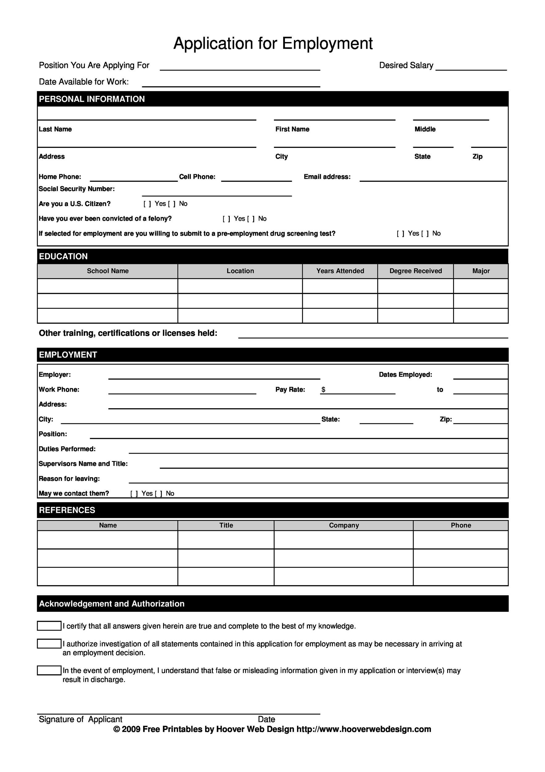 56 Free Employment &amp;amp; Job Application Form Templates [Printable] ᐅ with regard to Free Printable Blank Job Application Form Word Document