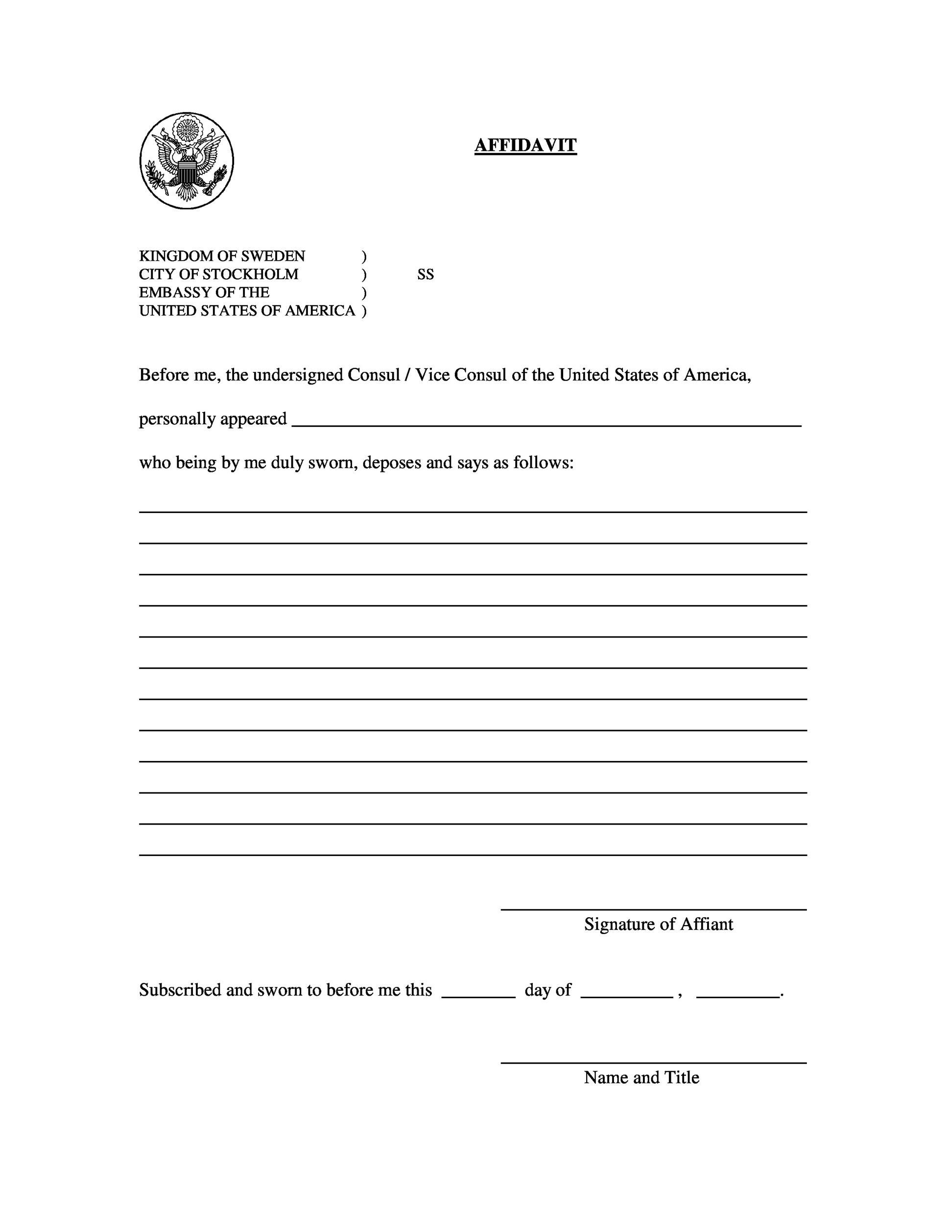 60 Free Affidavit Templates &amp;amp; Forms [Word, Pdf] - Templatelab intended for Free Printable Blank Affidavit Form