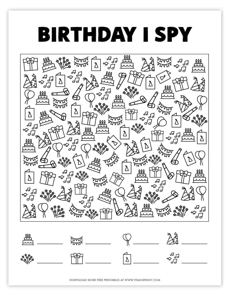 8 Free Printable Birthday Themed Games And Activities - Pjs And Paint regarding FREE Printable Birthday Activity Sheets