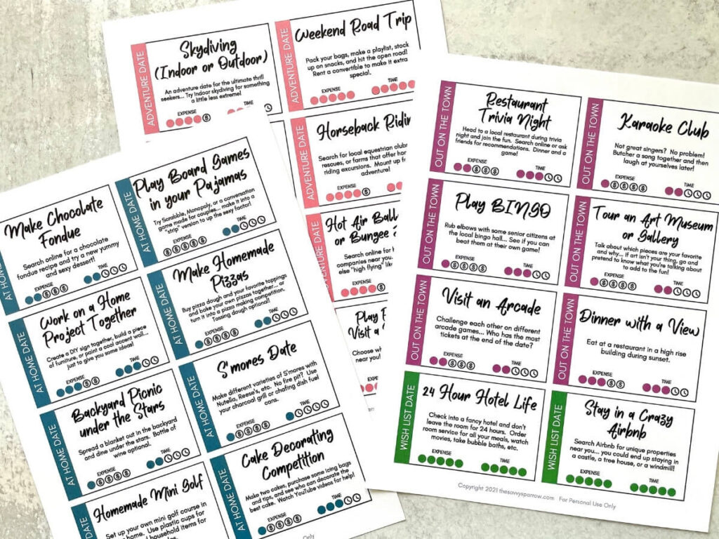 94 Date Night Ideas To Add To Your Date Jar - Free Printable List inside Free Printable Blank Date Night Cards