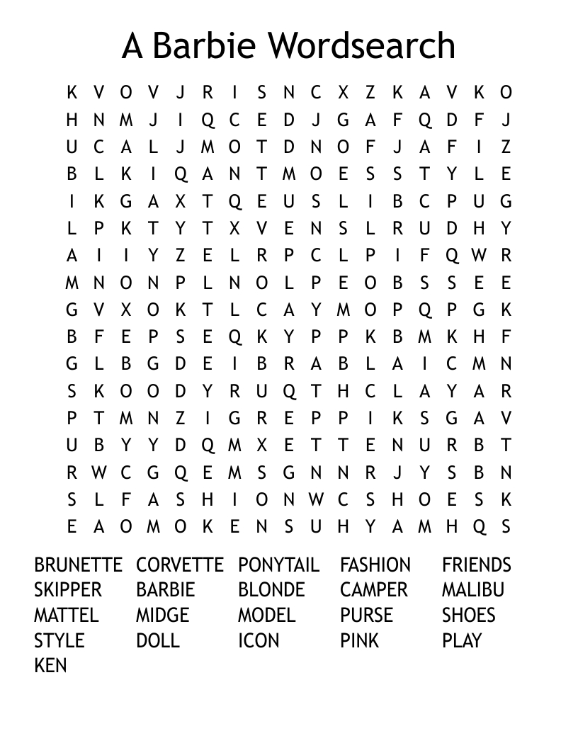 A Barbie Wordsearch - Wordmint inside FREE Printable Barbie Word Search
