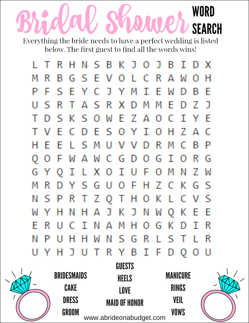 A Bride On A Budget: Bridal Shower Word Search Game (Free Printable) throughout Free Printable Bridal Shower Games With Answers