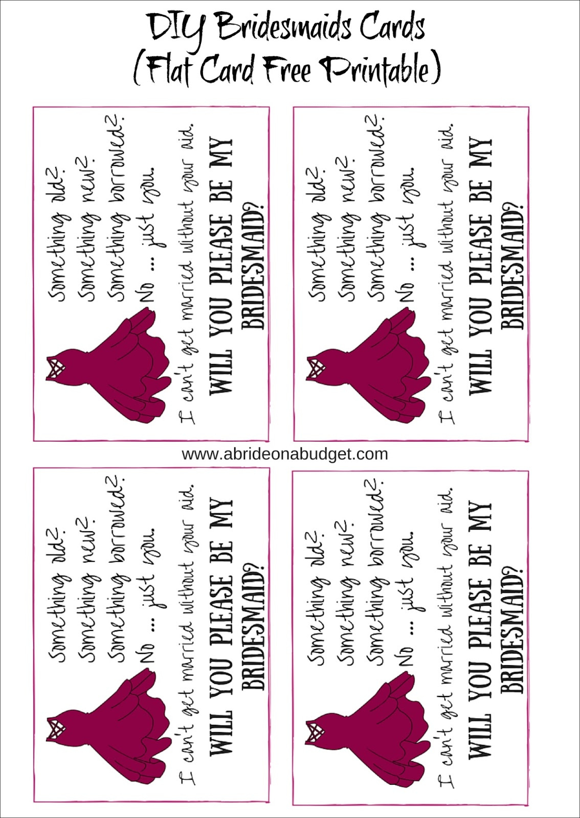 A Bride On A Budget: Diy Bridesmaids Cards (Plus A Free Printable pertaining to Free Printable Bridesmaid Card Template