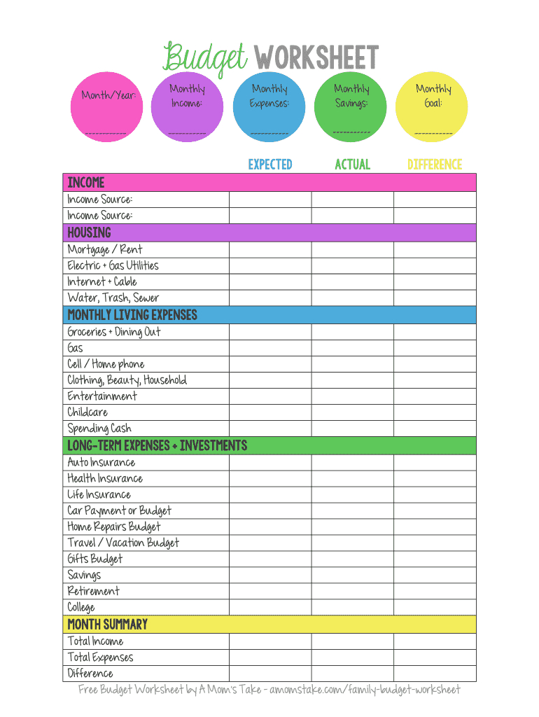 A Moms Take Budget Worksheet Form - Fill Online, Printable regarding FREE Printable Budget Worksheet