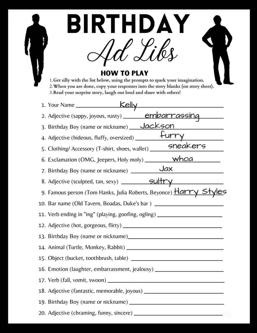 Adult Birthday Ad Libs Game: Funny Story For Him (Digital Download) regarding Free Printable Birthday Mad Libs For Adults