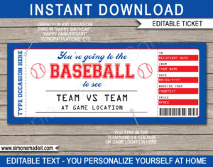 Any Occasion Baseball Gift Tickets for FREE Printable Baseball Ticket Template