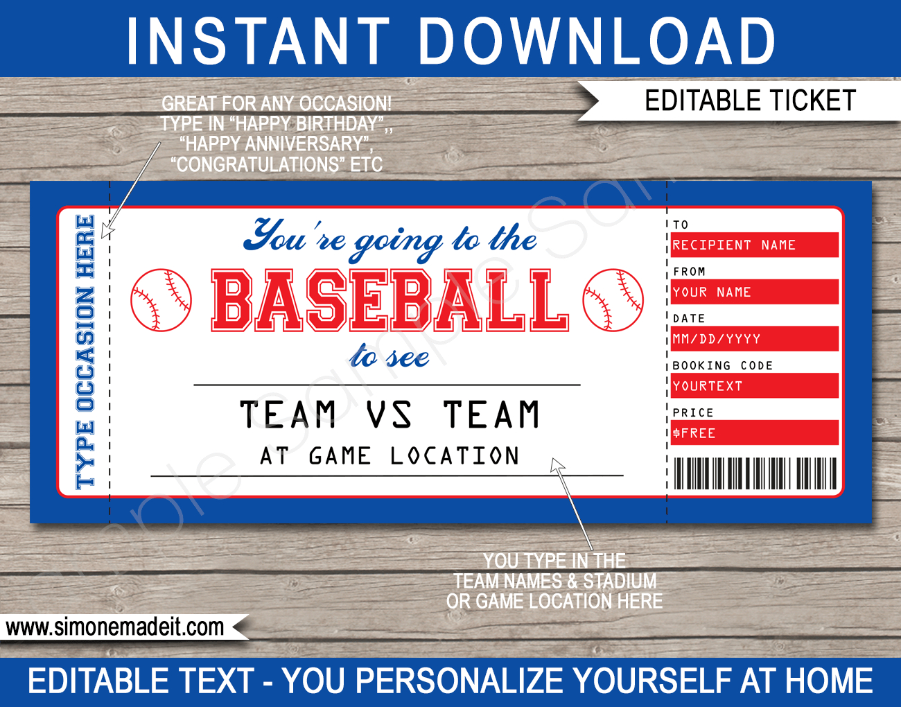 Any Occasion Baseball Gift Tickets for FREE Printable Baseball Ticket Template