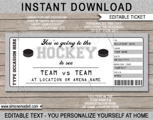 Any Occasion Hockey Gift Tickets inside FREE Printable Blank Hockey Ticket Template