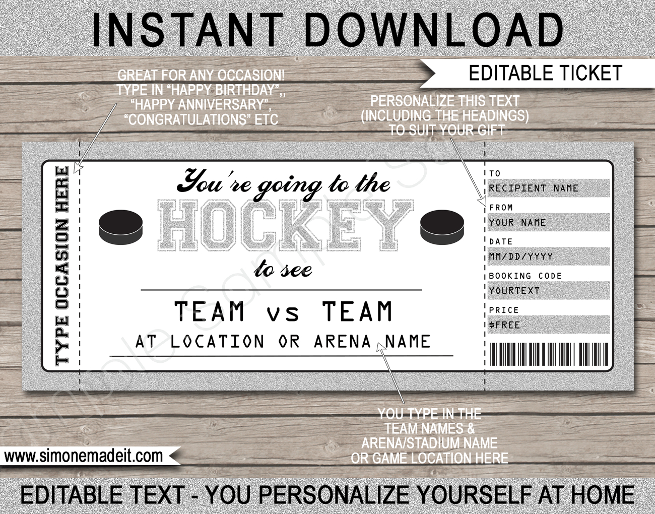 Any Occasion Hockey Gift Tickets inside FREE Printable Blank Hockey Ticket Template