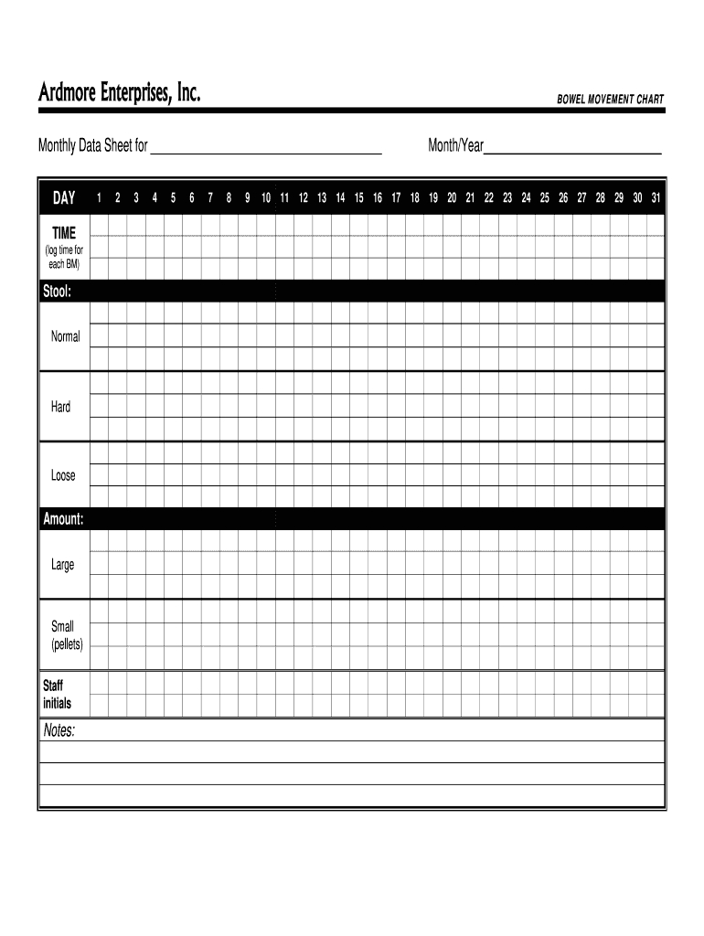 Ardmore Enterprises Bowel Movement Chart Form - Fill Online inside FREE Printable Bowel Movement Log