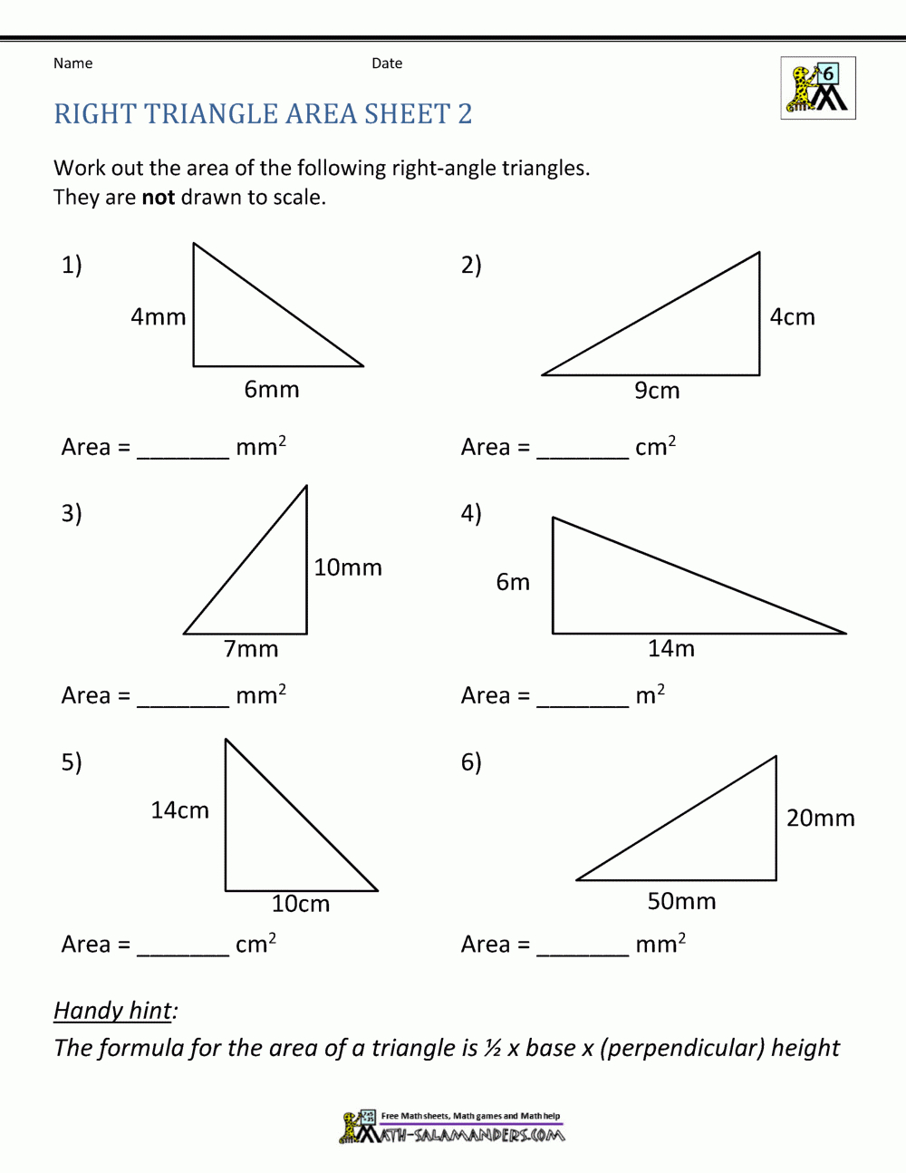 Area Of Right Triangle Worksheets regarding FREE Printable Area of Triangle Worksheets