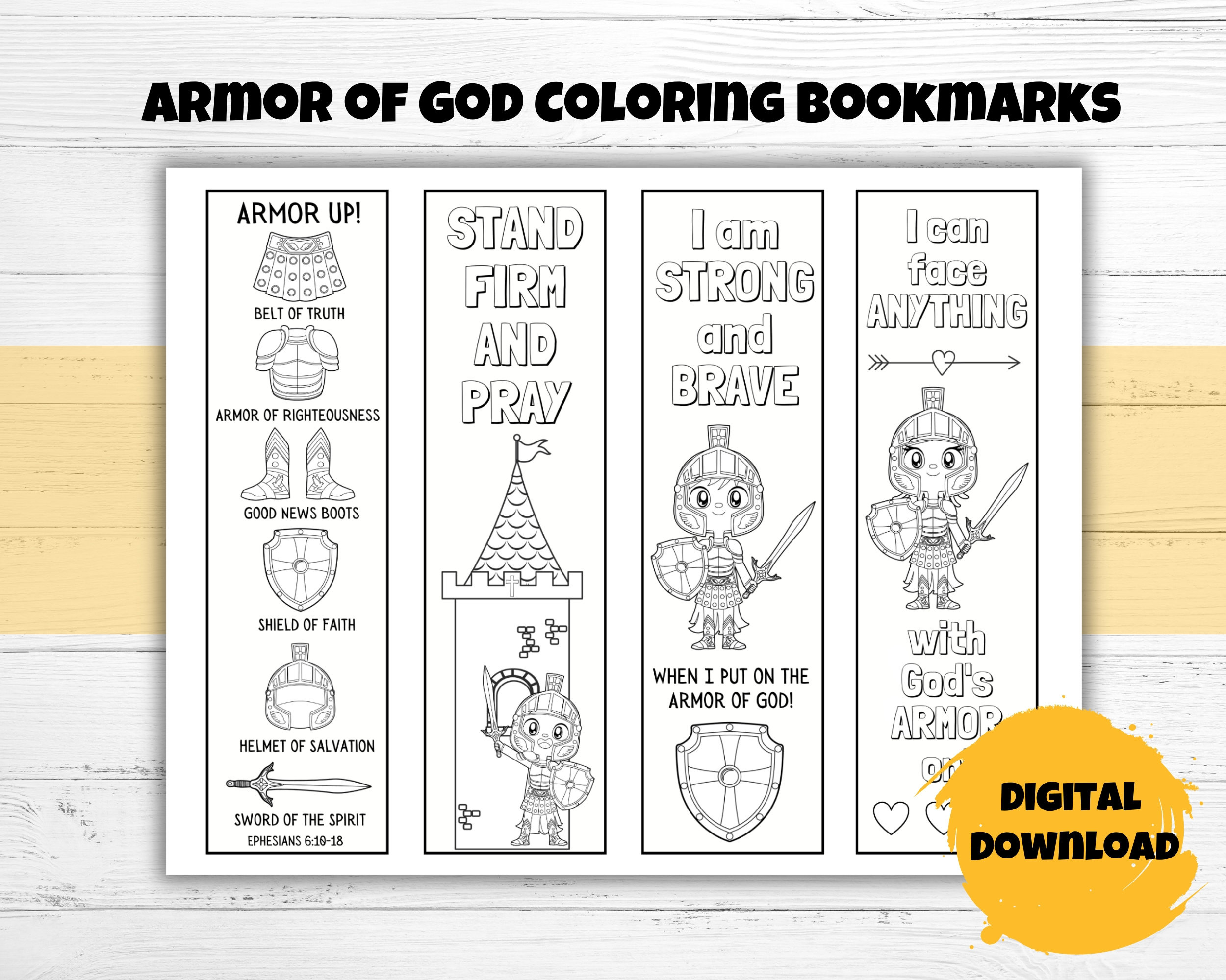 Armor Of God Printable Coloring Bookmarks, Ephesians 6, Sunday with FREE Printable Armor of God Bookmarks