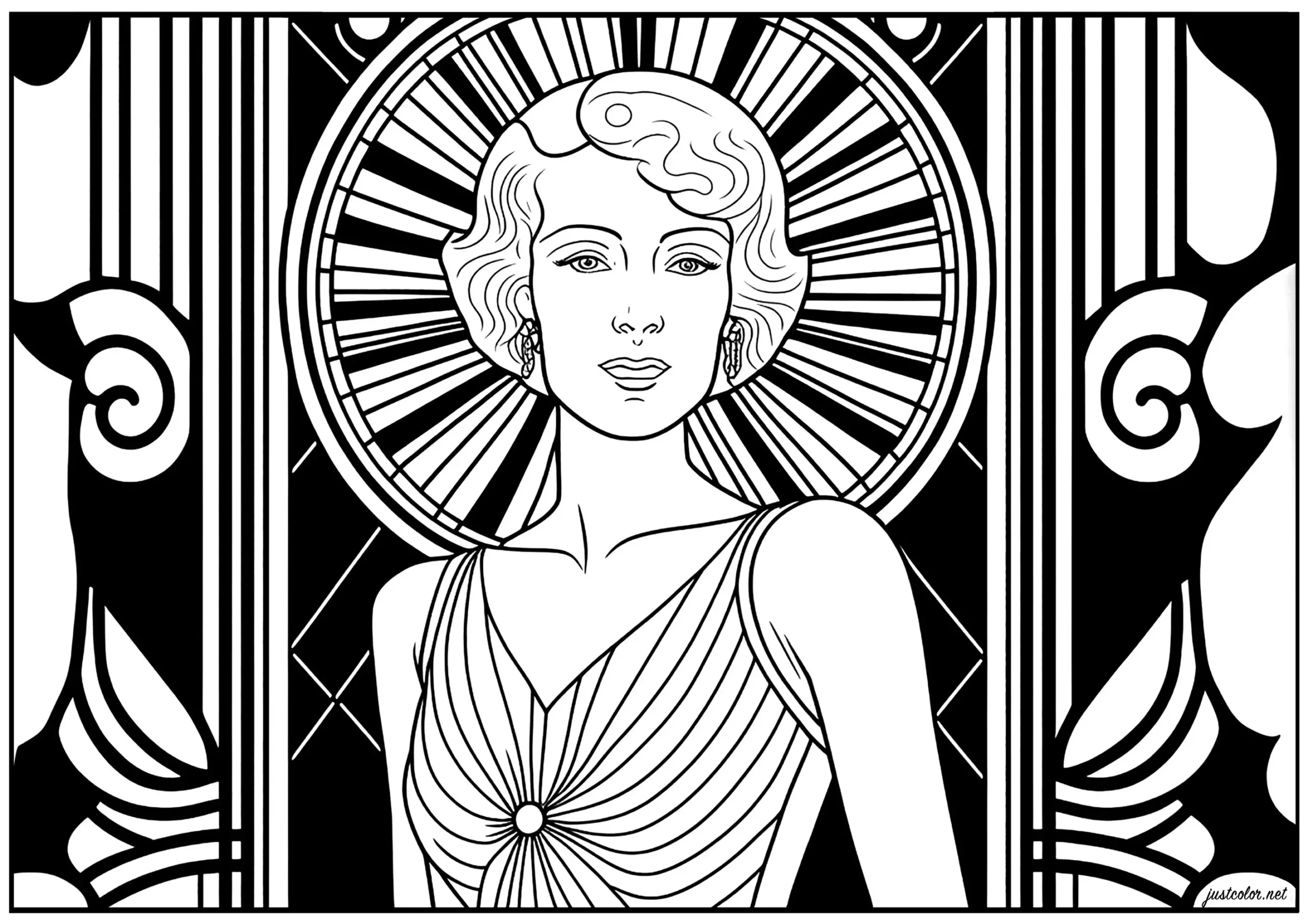 Art Deco Movie Woman - 2 - Art Deco Coloring Pages For Adults within FREE Printable Art Deco Images